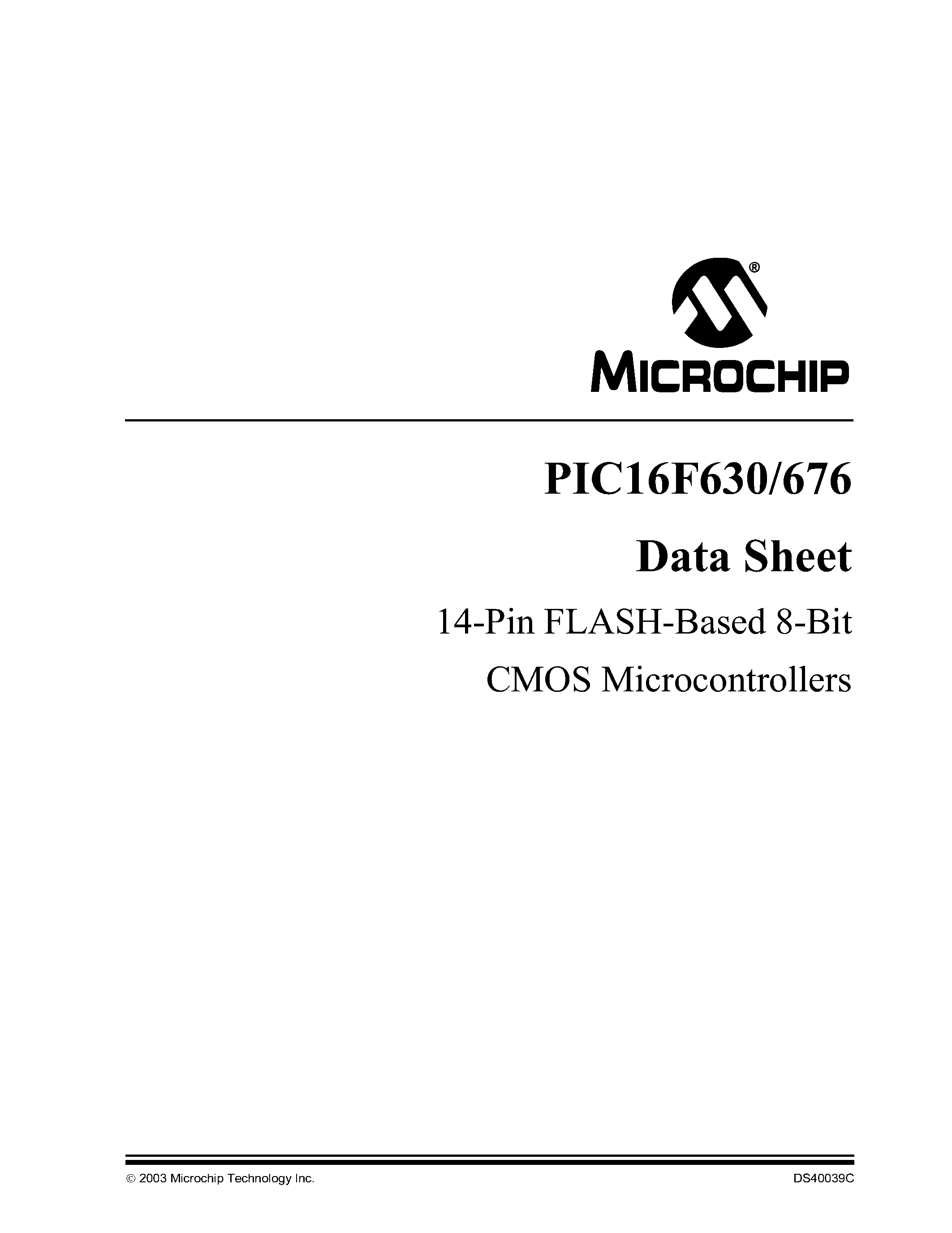 Даташит PIC16F676 - 14-Pin FLASH-Based 8-Bit CMOS Microcontrollers страница 1