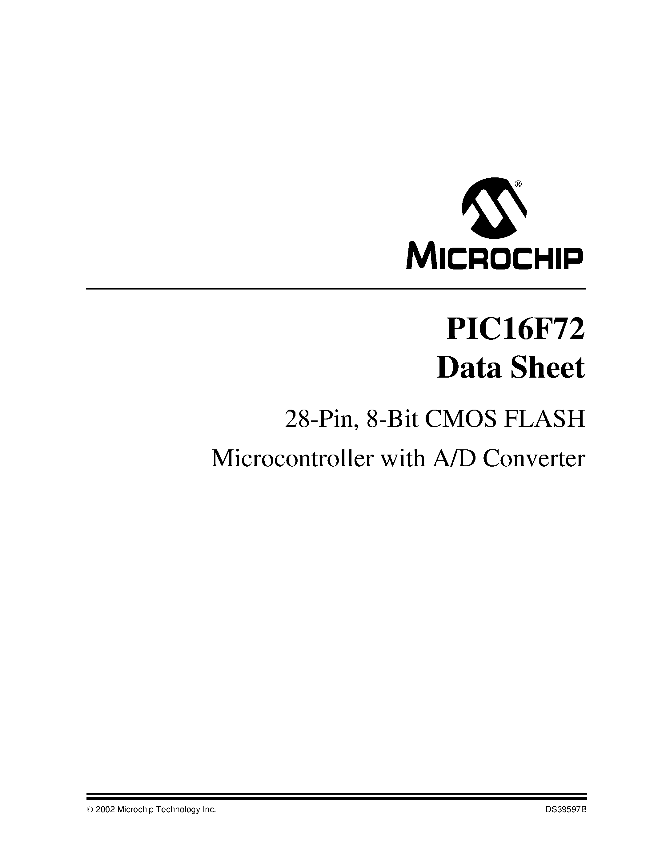 Даташит на микросхему PIC16F72 страница 1 Даташит PIC16F72 - 28-Pin/ 8-Bit CMOS FLASH MCU with A/D Converter страница 1