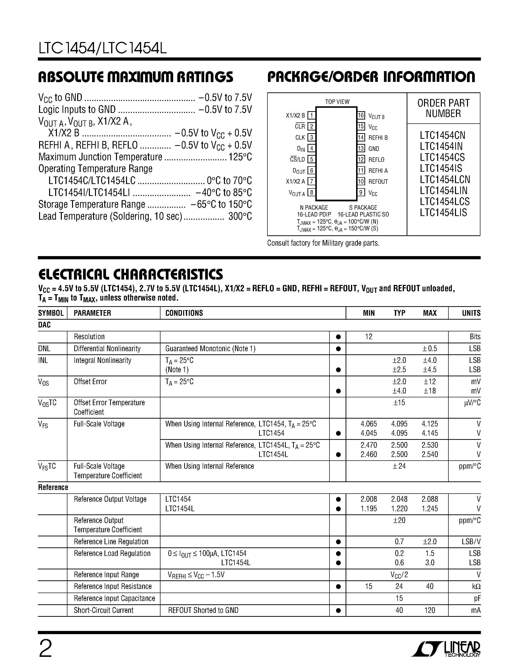 Datasheet LTC1454C - Dual 12-Bit Rail-to-Rail Micropower DACs page 2