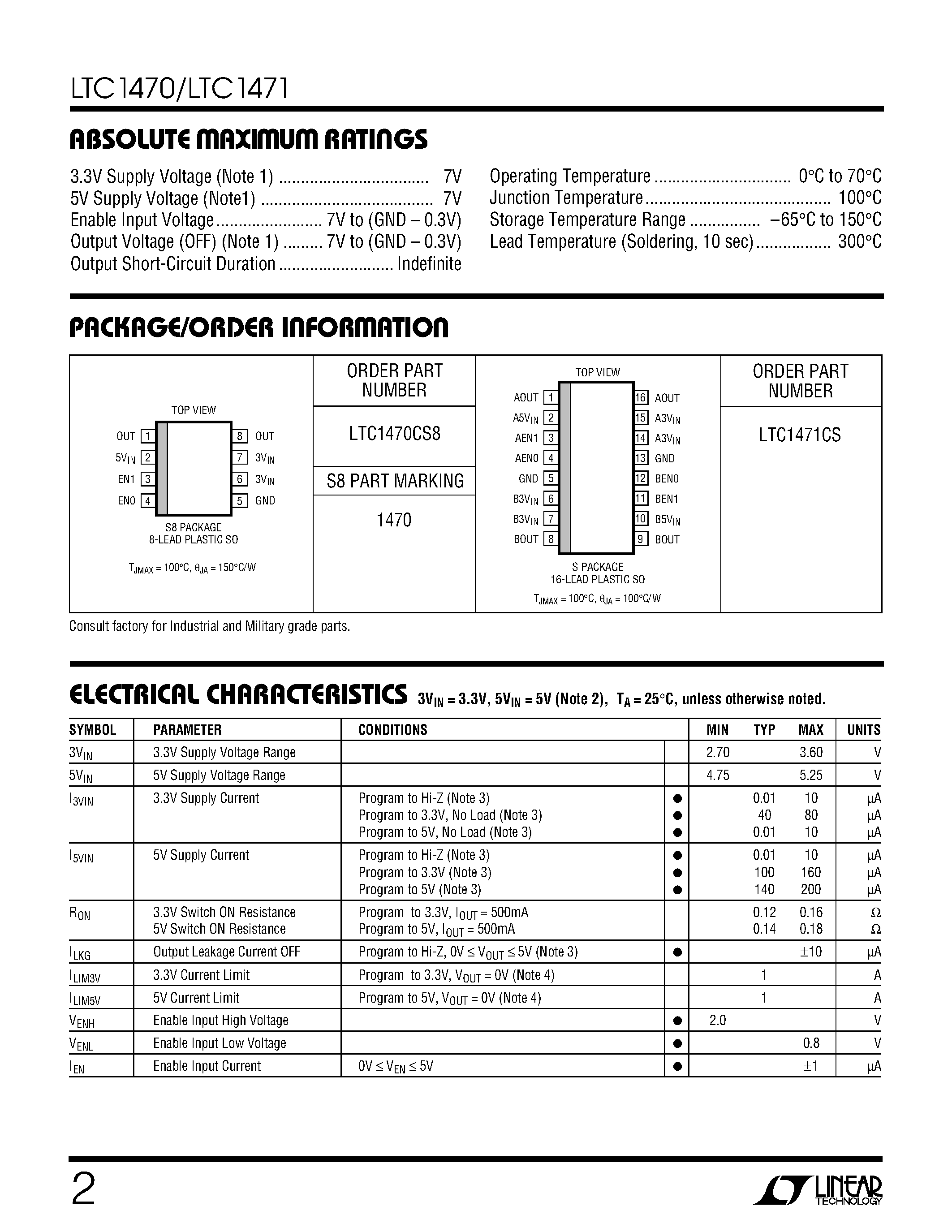 Datasheet LTC1471 - Single and Dual PCMCIA Protected 3.3V/5V VCC Switches page 2