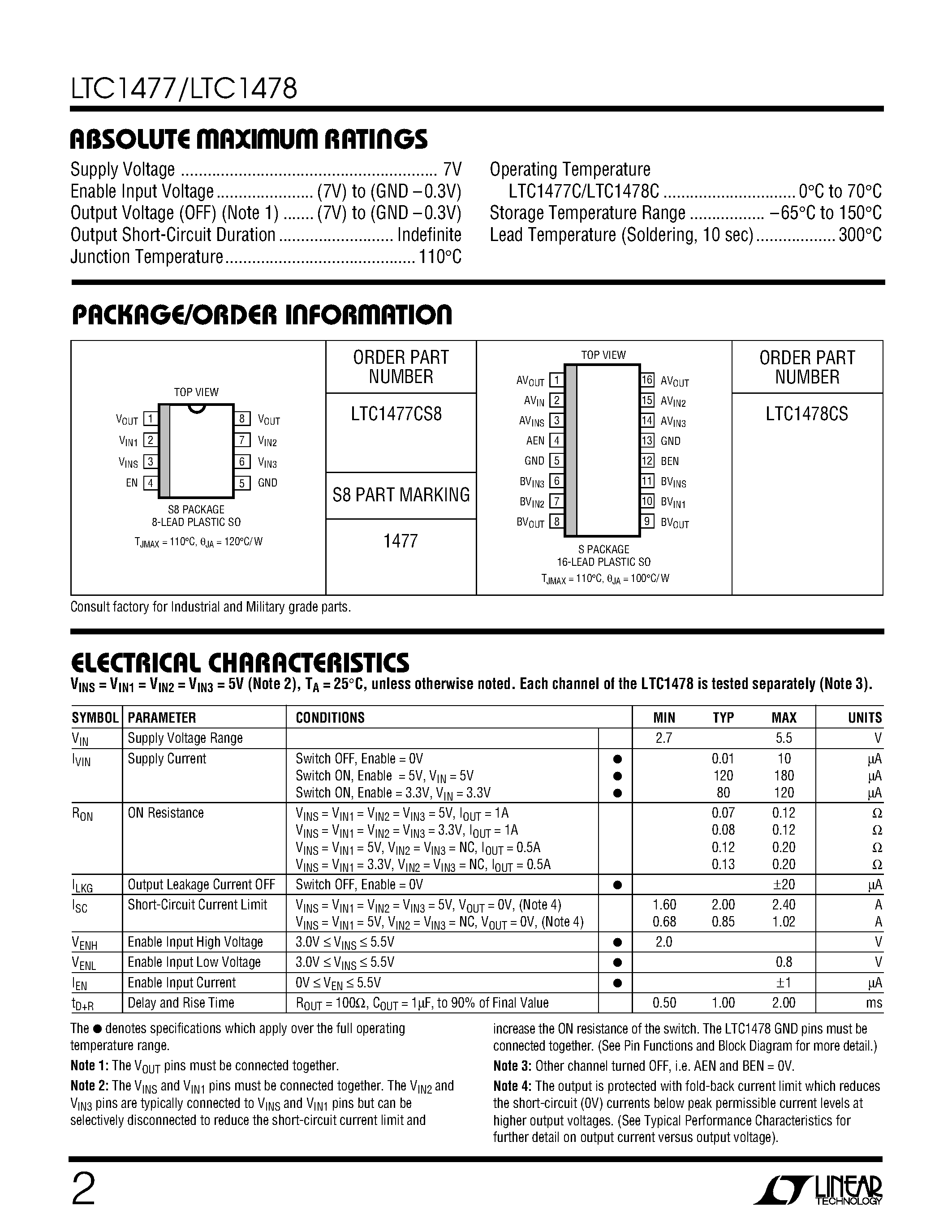 Datasheet LTC1478 page 2 Datasheet LTC1478 - Single and Dual Protected High Side Switches page 2