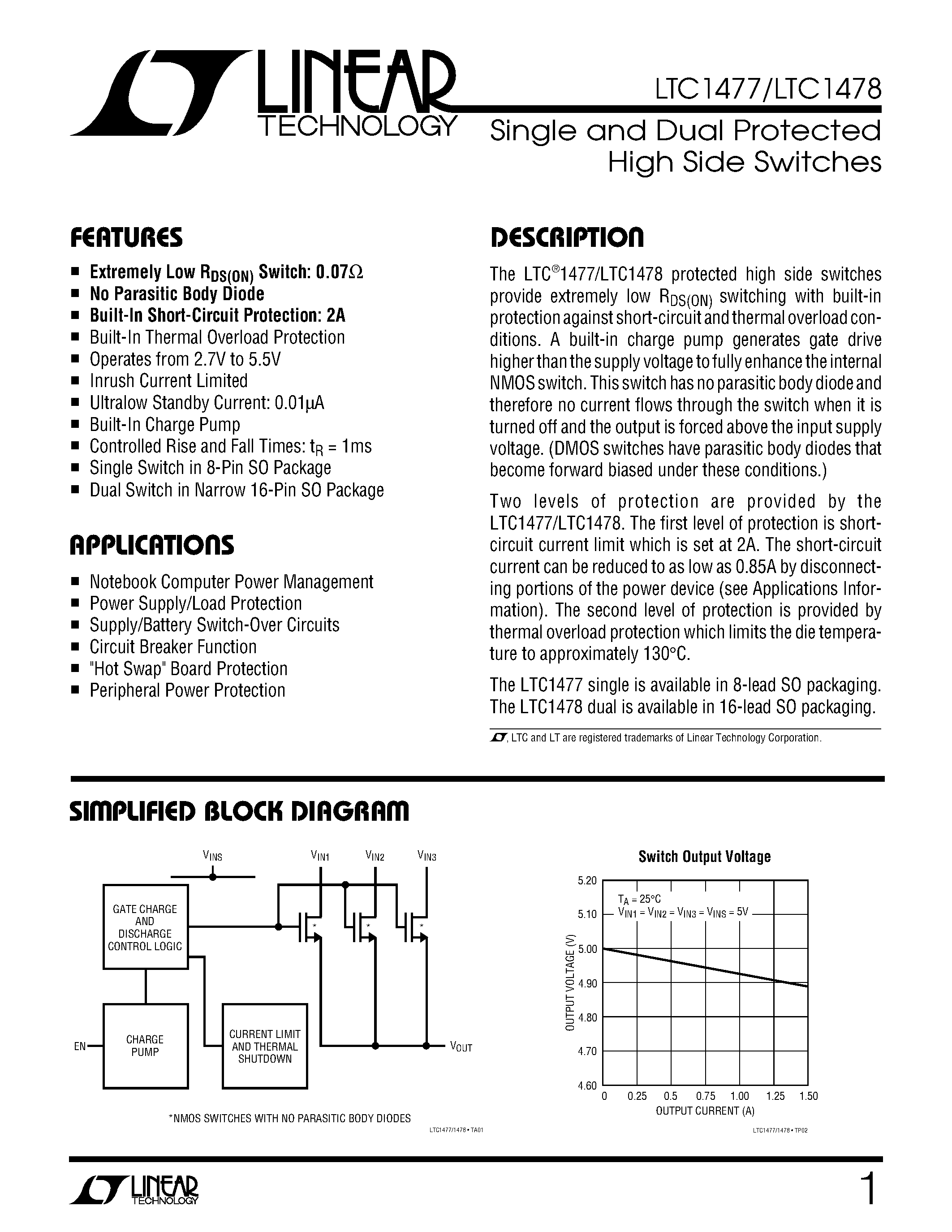 Datasheet LTC1478CS - Single and Dual Protected High Side Switches page 1
