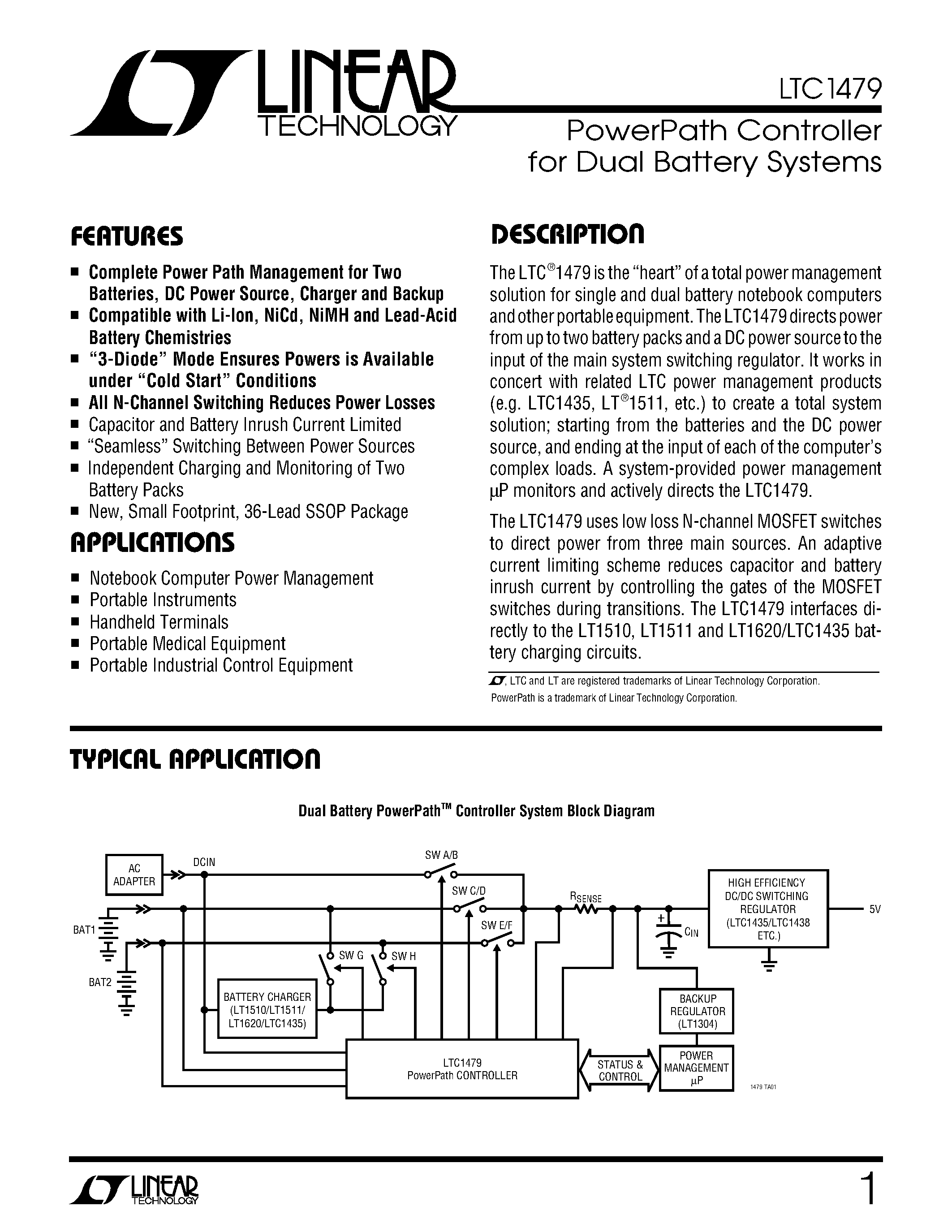 Datasheet LTC1479CG - PowerPath Controller for Dual Battery Systems page 1