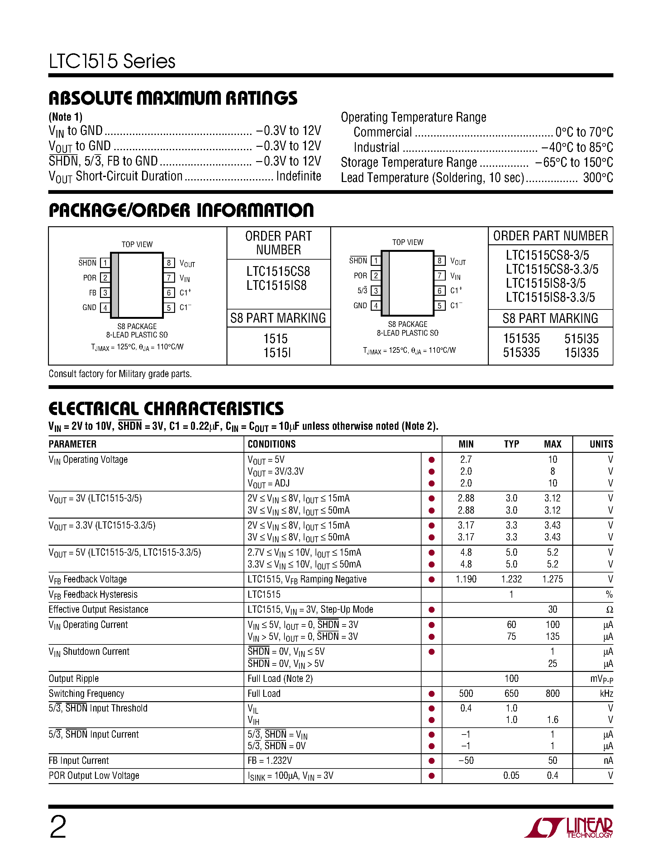 Даташит LTC1515IS8 - Step-Up/Step-Down Switched Capacitor DC/DC Converters with Reset страница 2