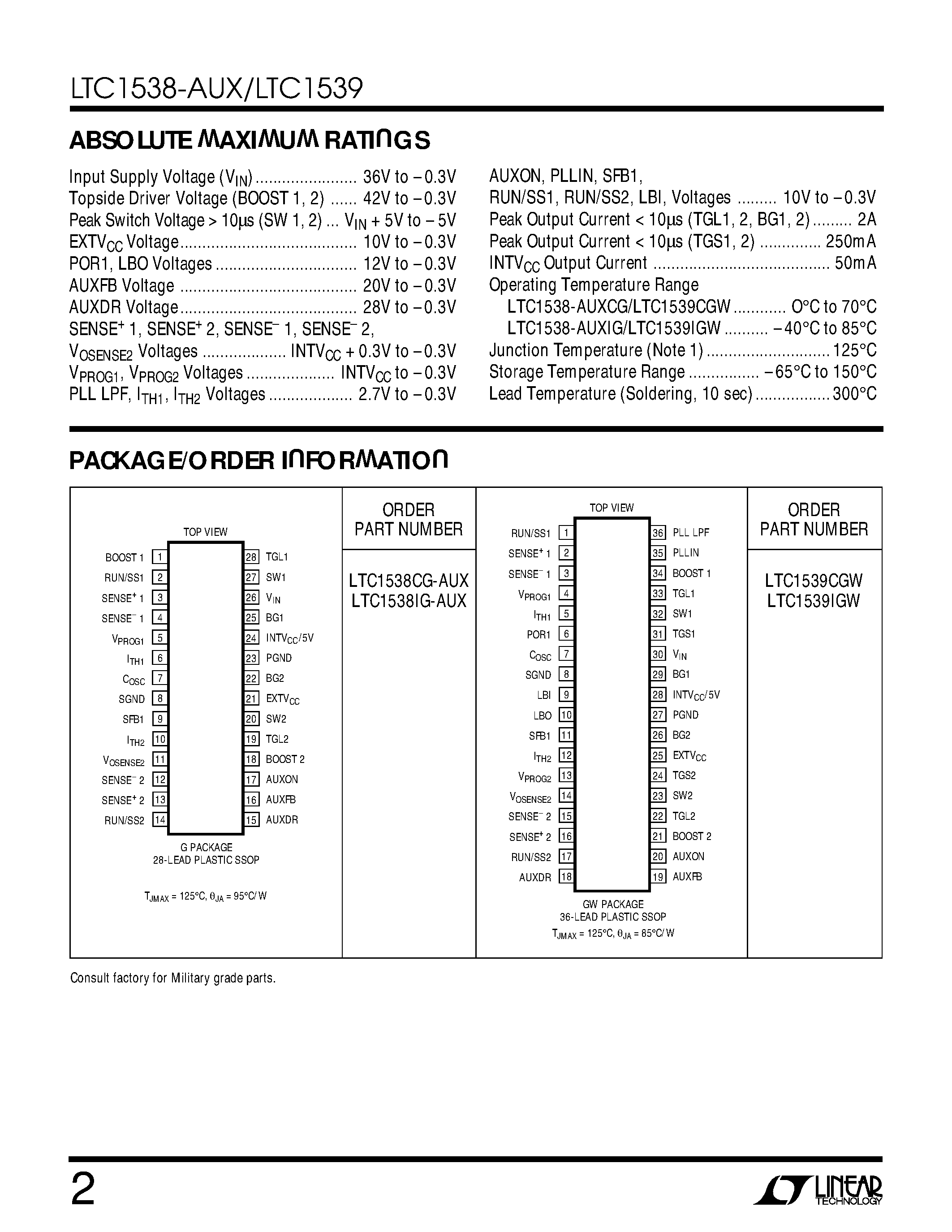 Datasheet LTC1538-AUXIG page 2 Datasheet LTC1538-AUXIG - Dual High Efficiency/ Low Noise/ Synchronous Step-Down Switching Regulators page 2