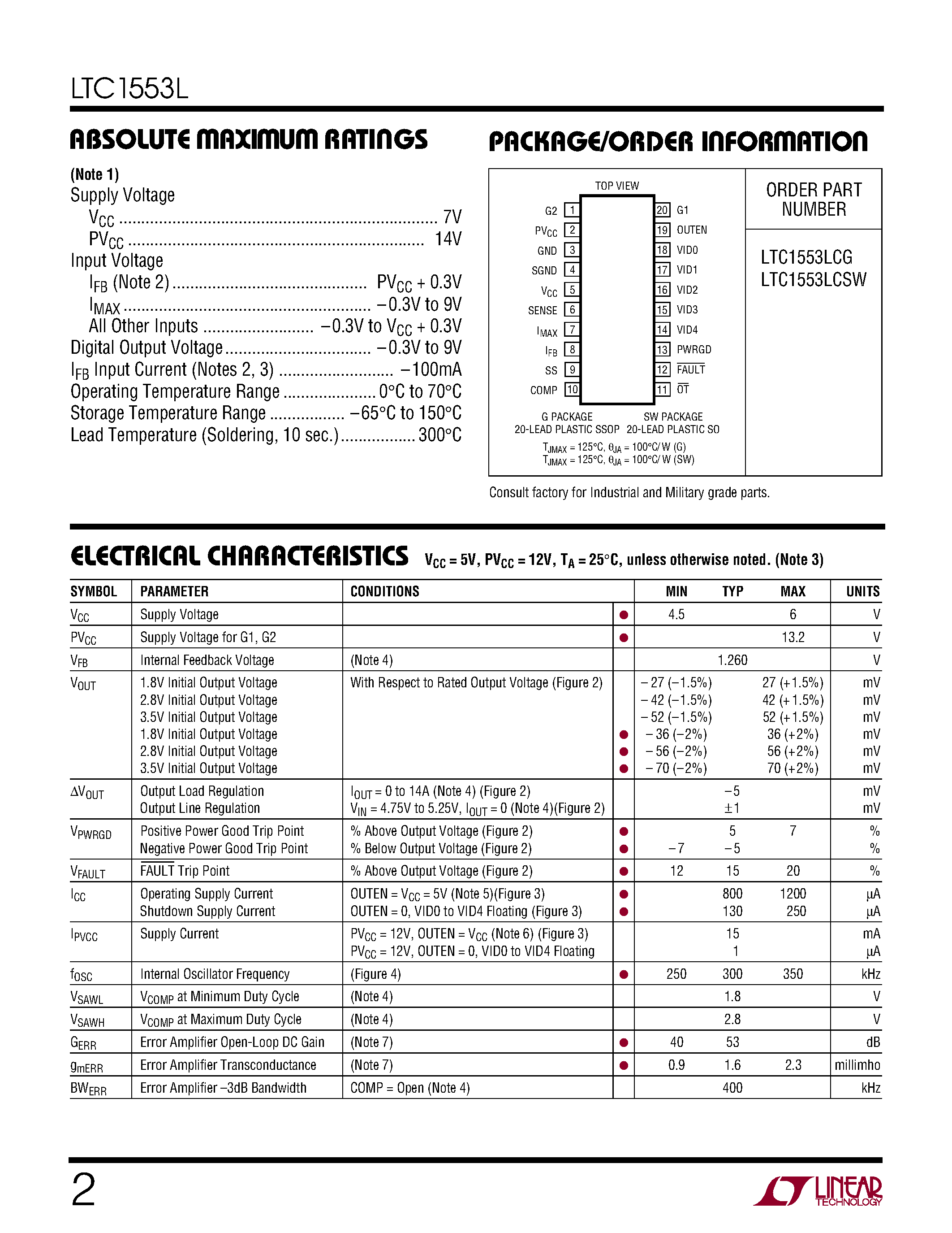 Datasheet LTC1553L - 5-Bit Programmable Synchronous Switching Regulator Controller for Pentium II Processor page 2
