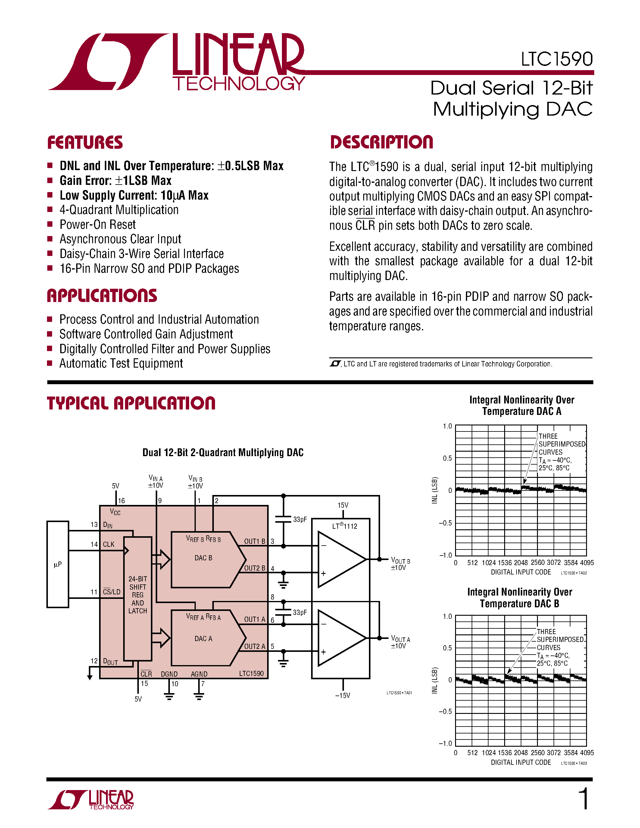 Datasheet LTC1590C - Dual Serial 12-Bit Multiplying DAC page 1