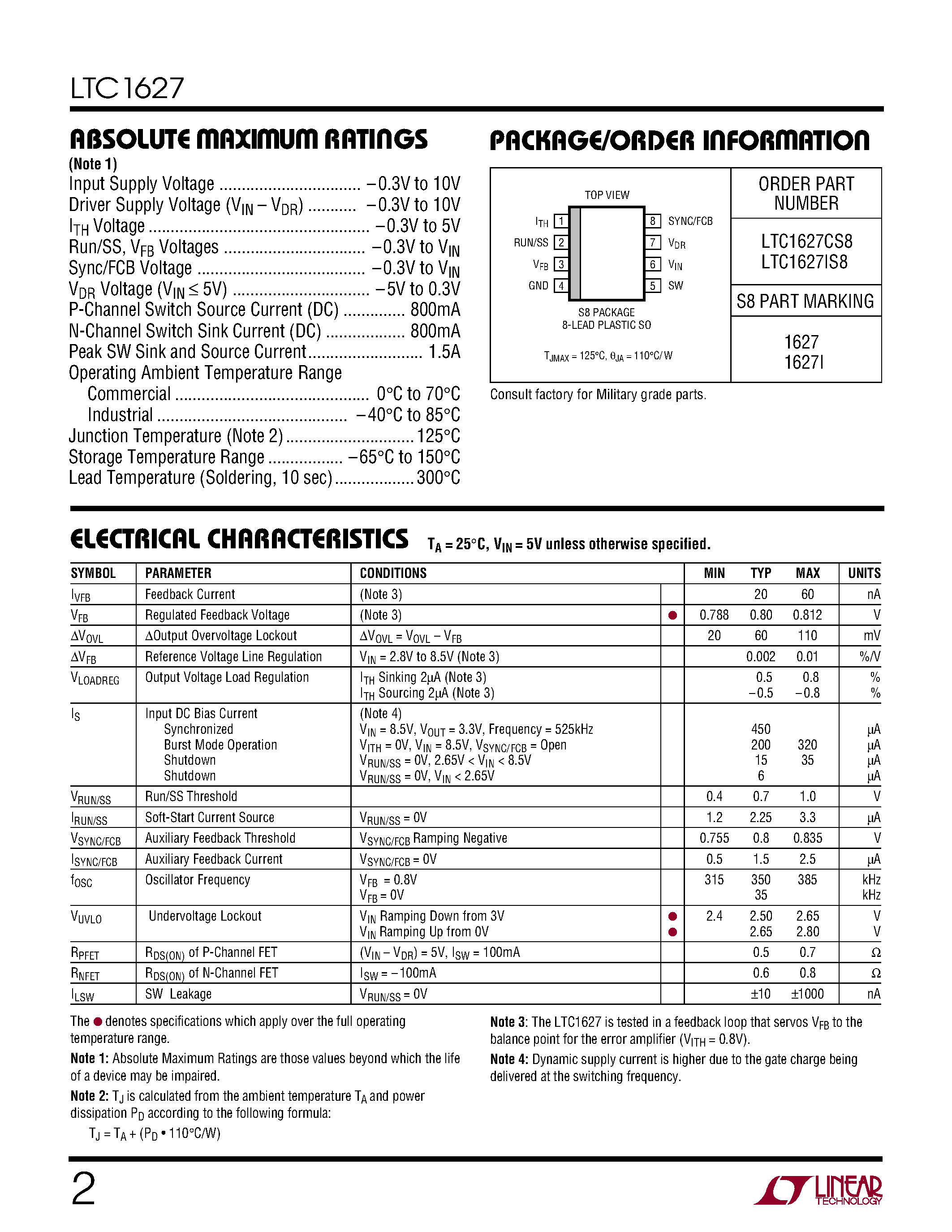 Datasheet LTC1627 page 2 Datasheet LTC1627 - Monolithic Synchronous Step-Down Switching Regulator page 2