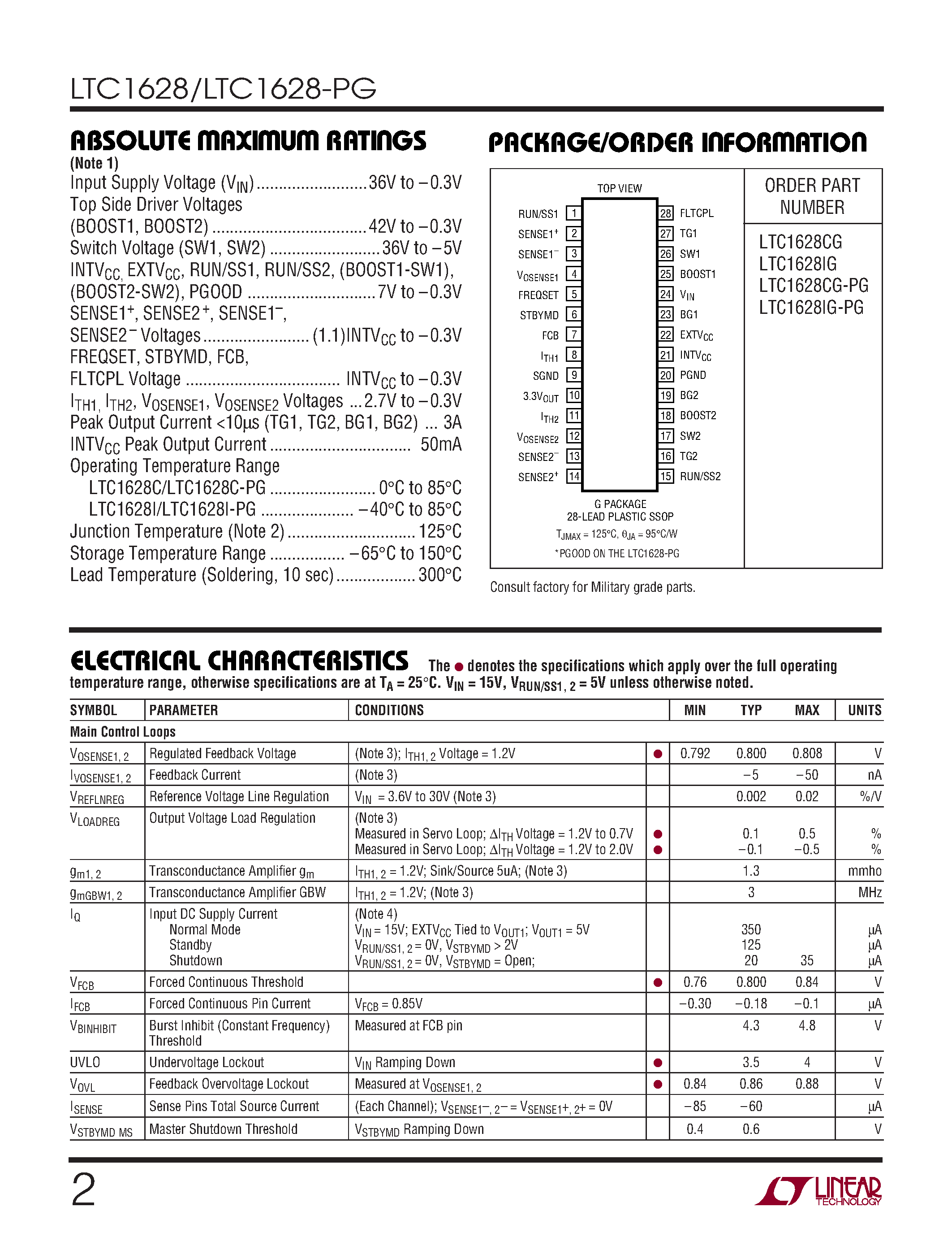 Datasheet LTC1628CG - High Efficiency/ 2-Phase Synchronous Step-Down Switching Regulators page 2