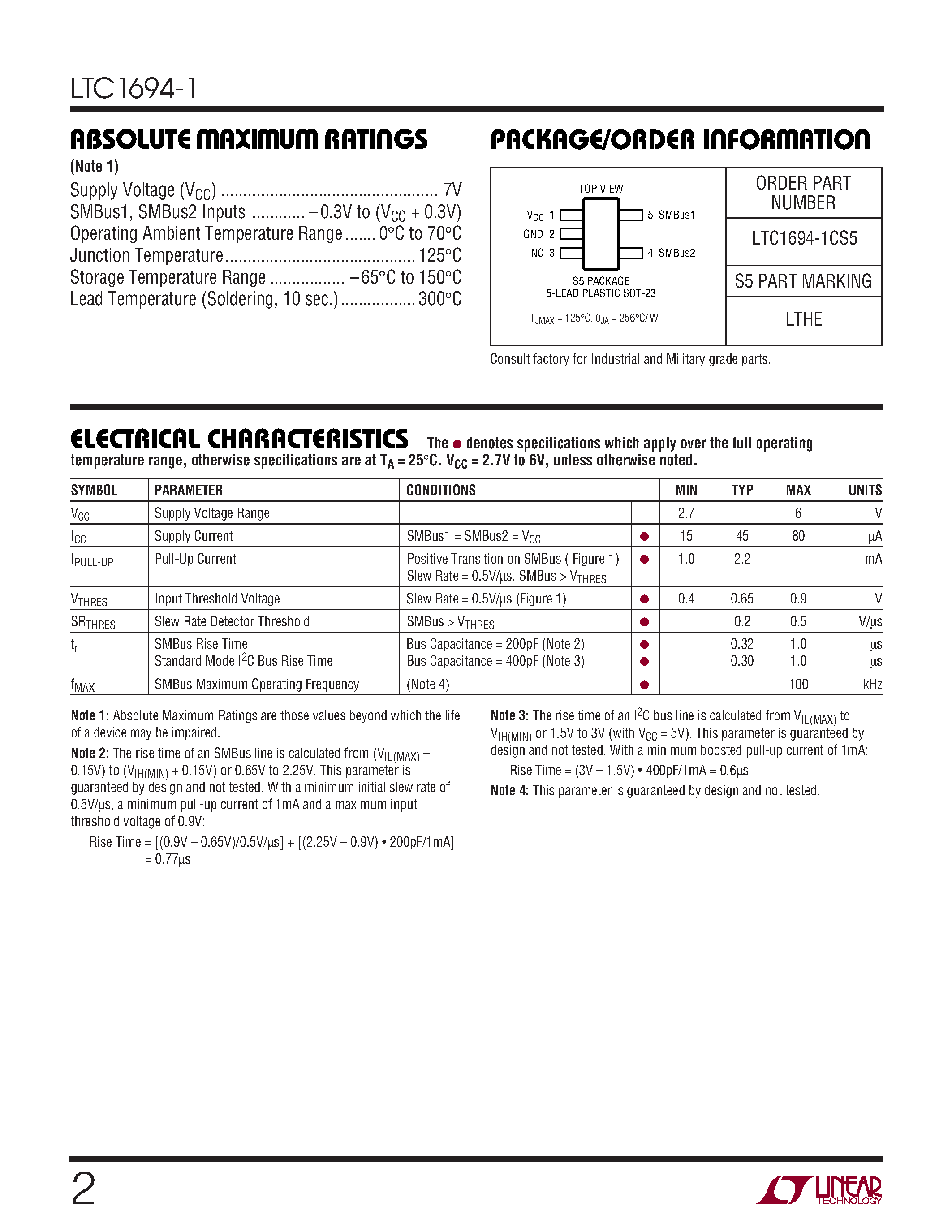 Даташит LTC1694-1 - SMBus/I2C Accelerator страница 2