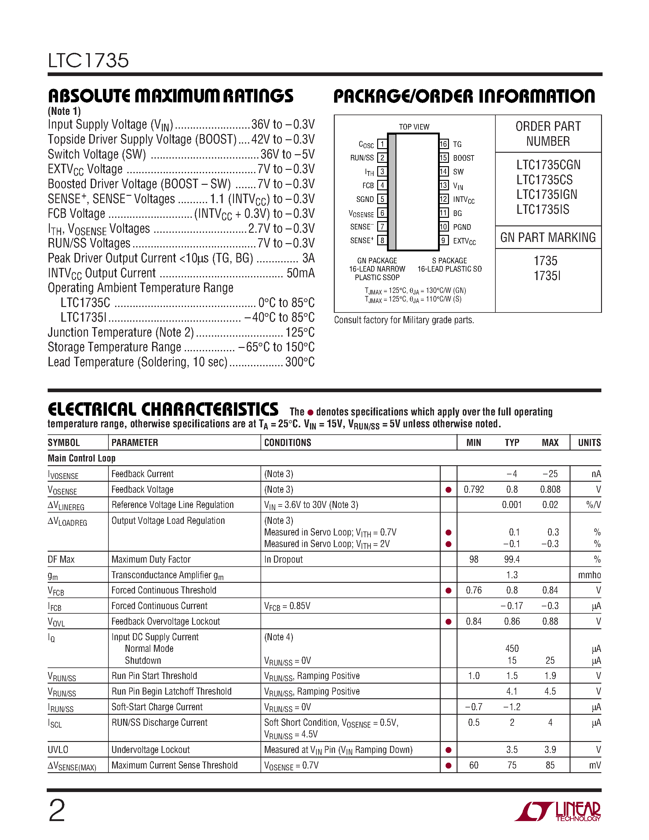 Datasheet LTC1735CS - High Efficiency Synchronous Step-Down Switching Regulator page 2