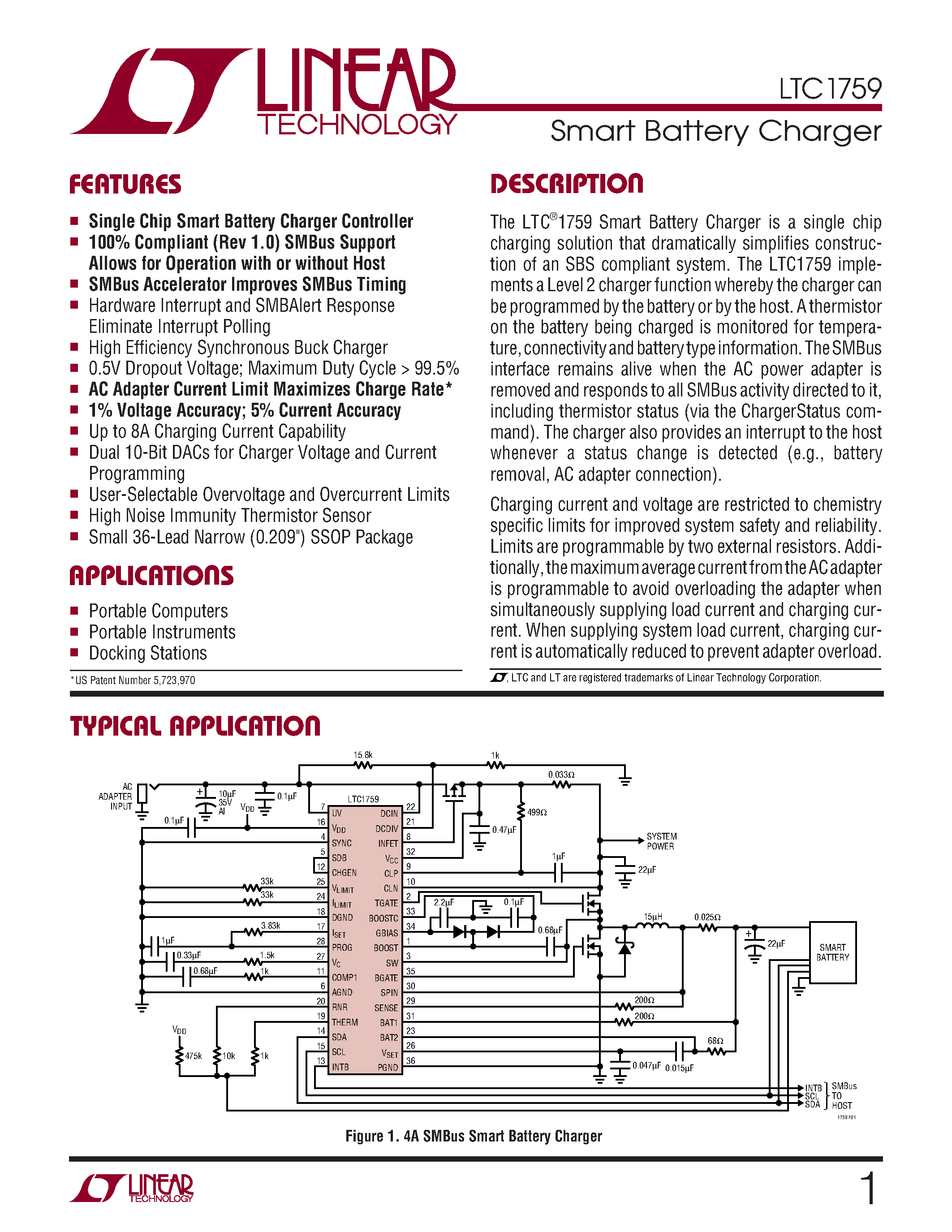 Datasheet LTC1759 - Smart Battery Charger page 1