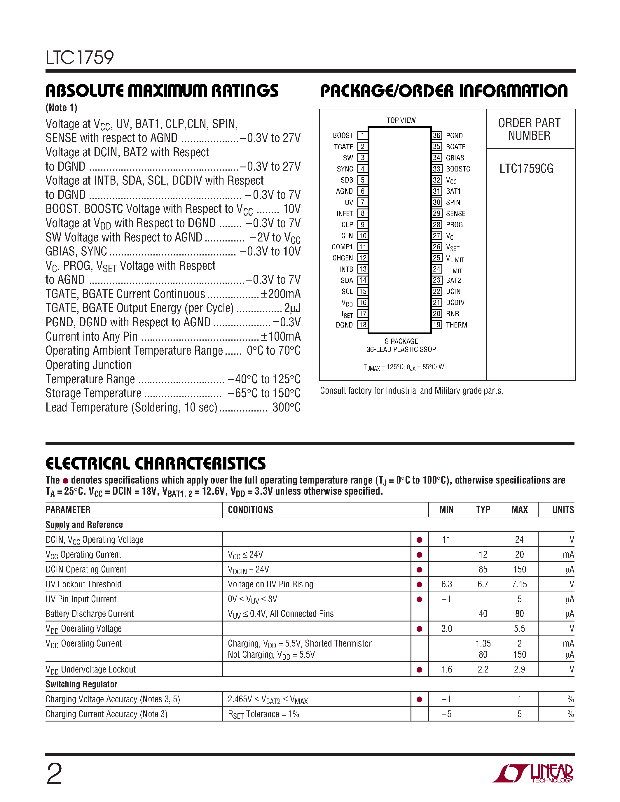 Datasheet LTC1759 - Smart Battery Charger page 2