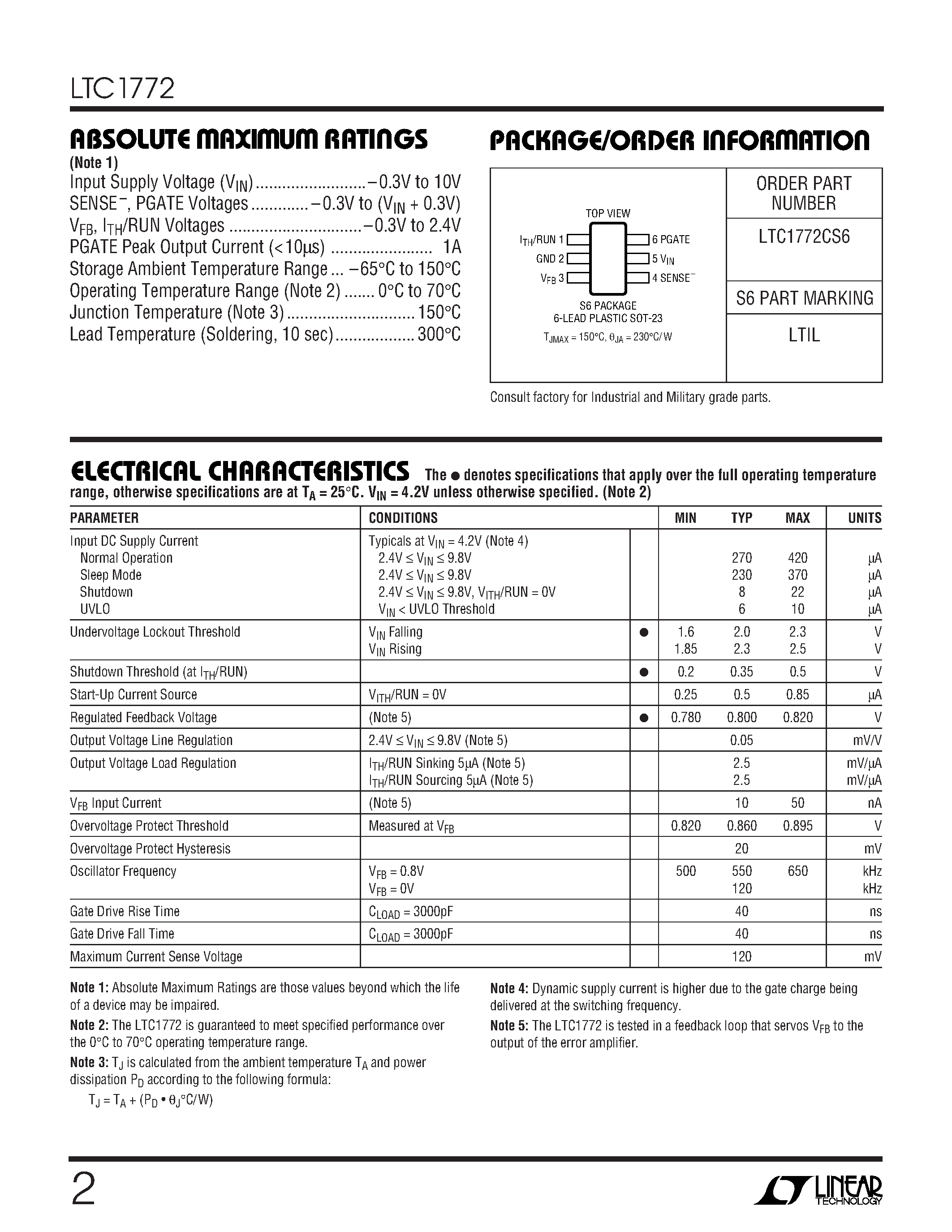 Datasheet LTC1772 page 2 Datasheet LTC1772 - Constant Frequency Current Mode Step-Down DC/DC Controller in SOT-23 page 2