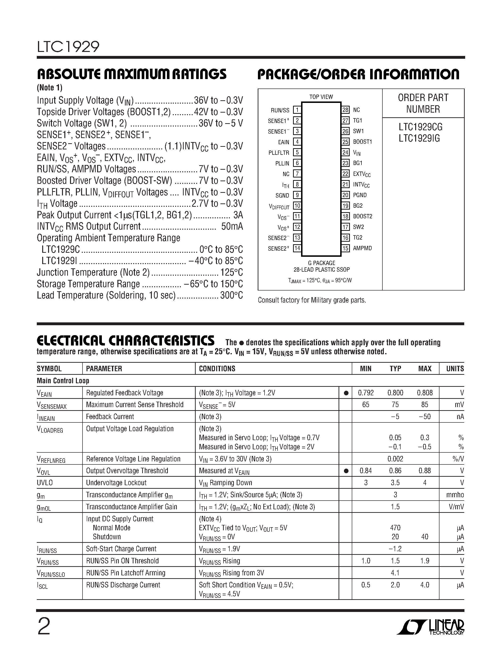 Даташит LTC1929C - 2-Phase/ High Efficiency/ Synchronous Step-Down Switching Regulator страница 2