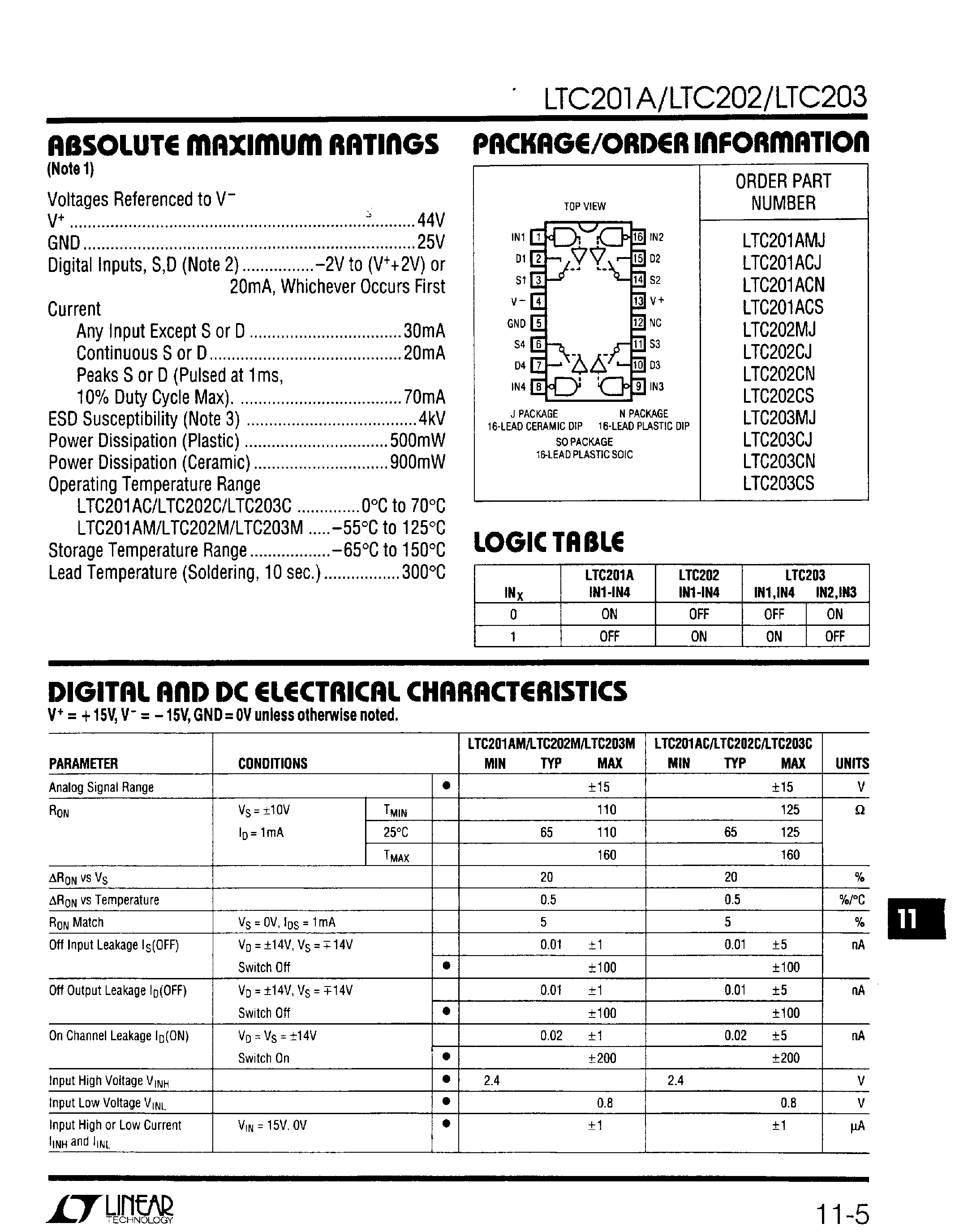 Datasheet LTC201ACS page 2 Datasheet LTC201ACS - Micropower/ Low Charge Injection/Quad CMOS Analog Switches page 2
