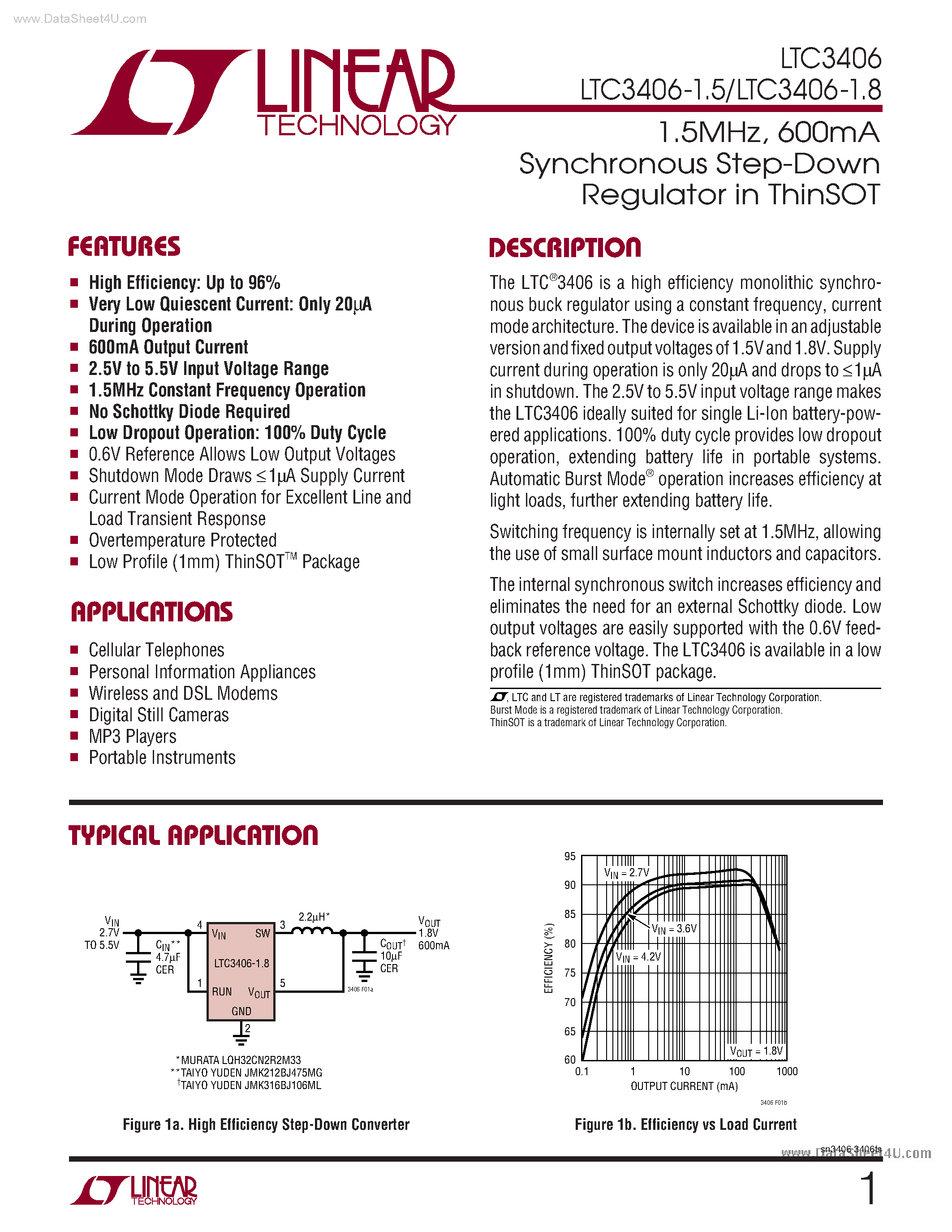 Datasheet LTC3406B - Dual DC/DC Converter with USB Power Manager and Li-Ion Battery Charger page 1