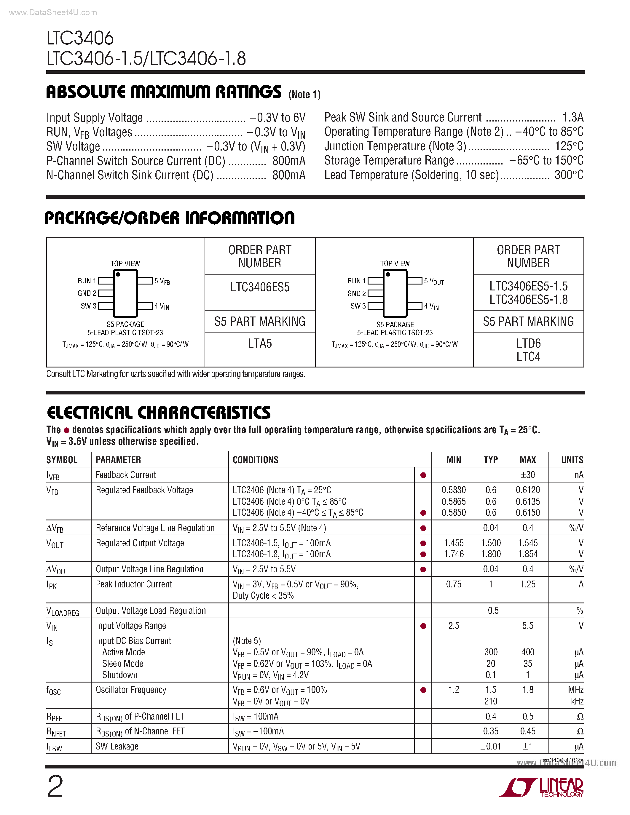 Datasheet LTC3406B - Dual DC/DC Converter with USB Power Manager and Li-Ion Battery Charger page 2