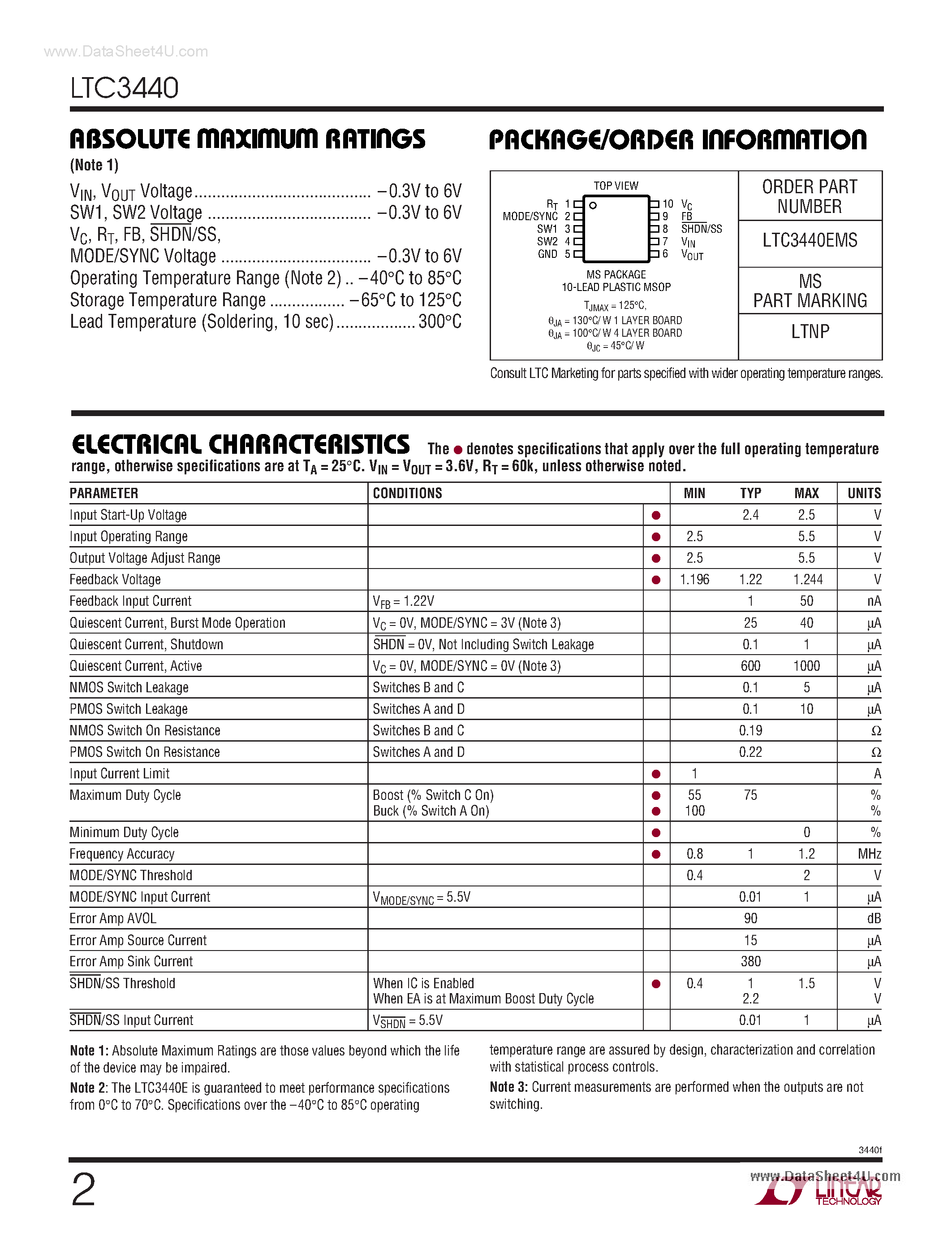 Datasheet LTC3440 - Dual DC/DC Converter with USB Power Manager and Li-Ion Battery Charger page 2