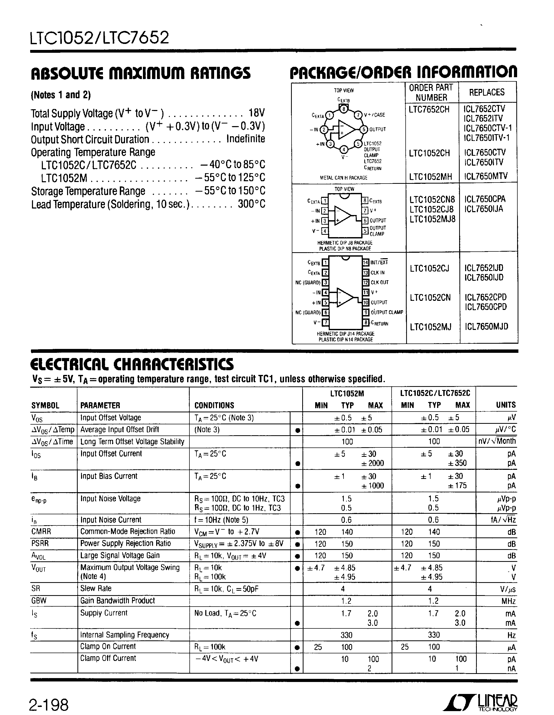 Datasheet LTC7652C - Chopper-Stabilized Operational Amplifier(CSOATM) page 2
