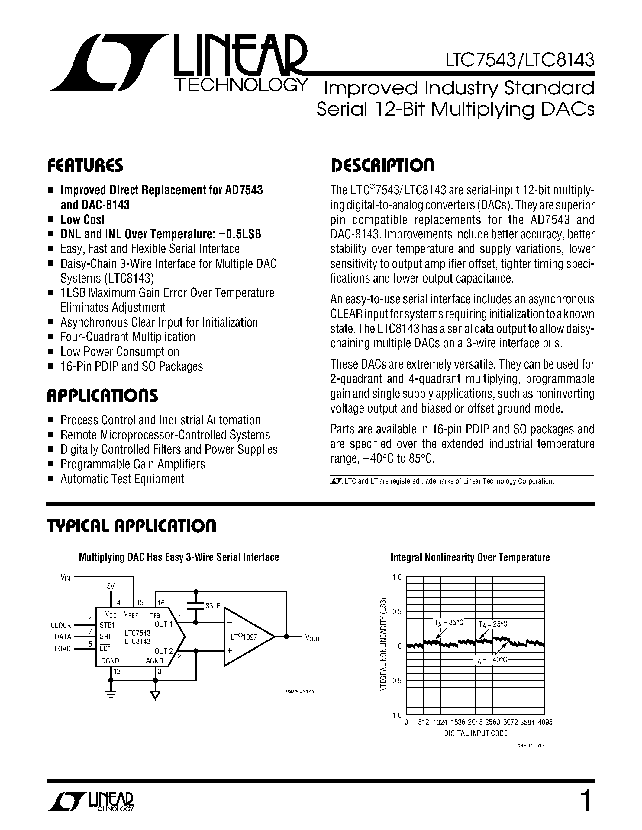 Datasheet LTC8143FN - Improved Industry Standard Serial 12-Bit Multiplying DACs page 1