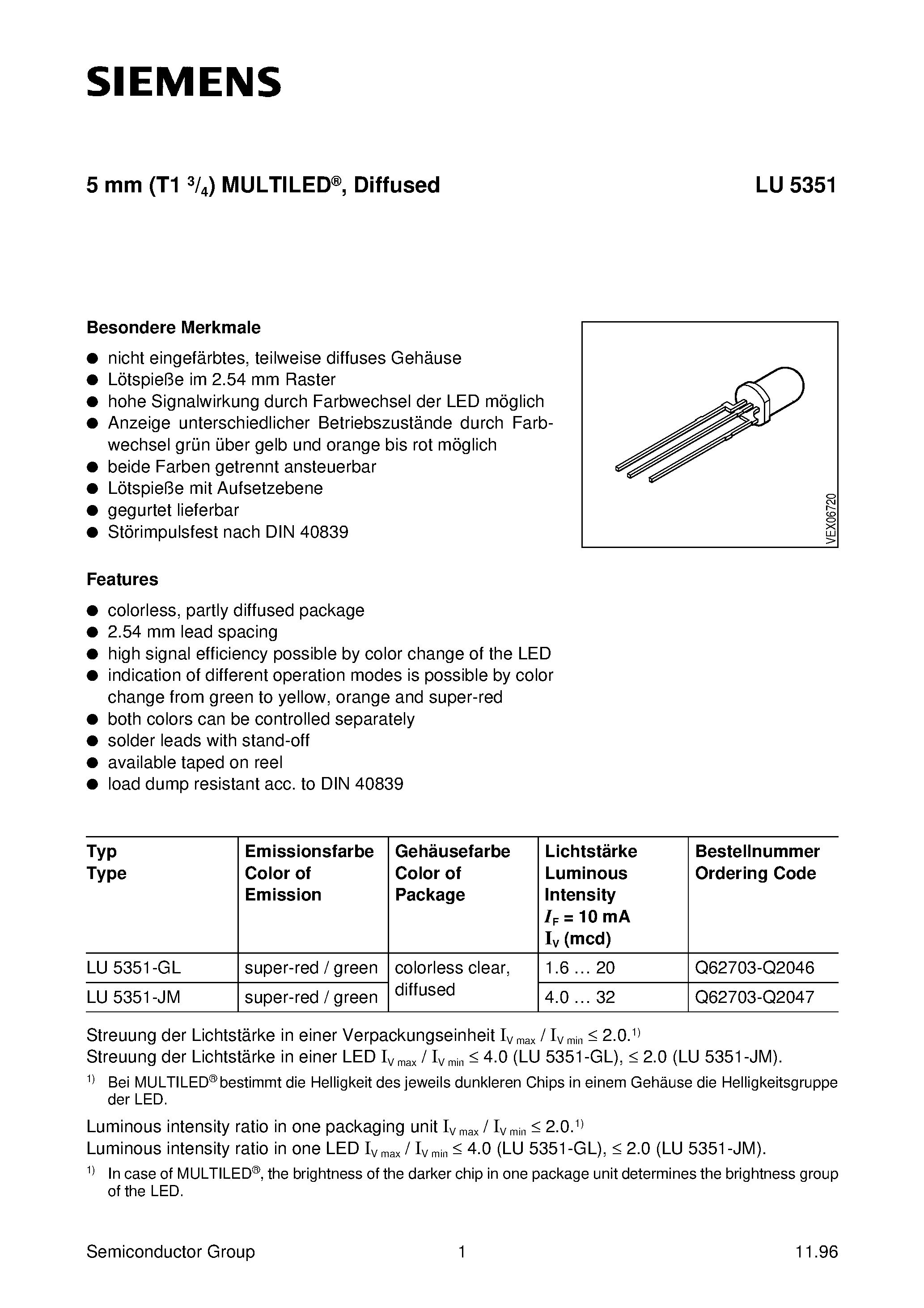 Datasheet LU5351-GL - 5 mm (T1 3/4) MULTILED / Diffused page 1