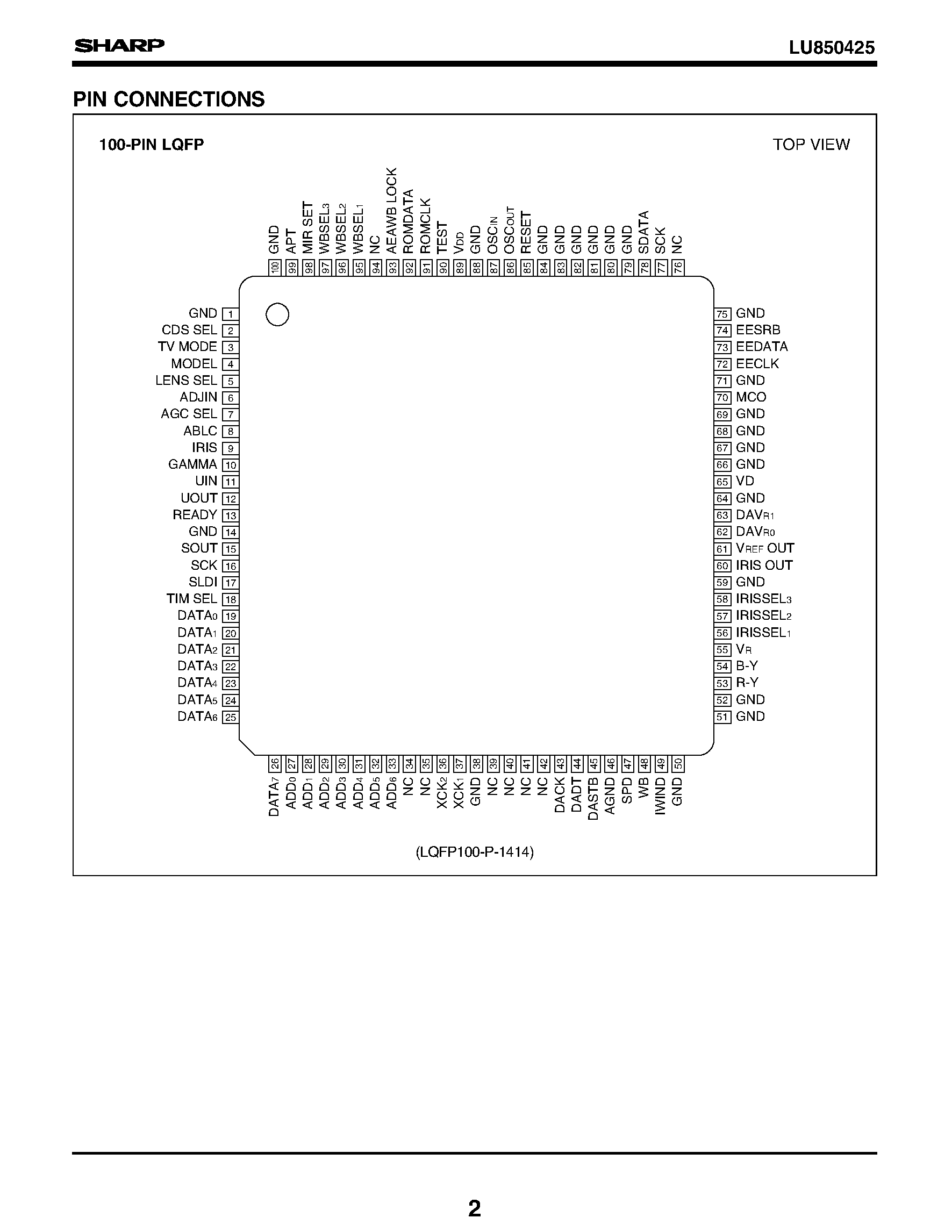 Datasheet LU850425 - 8-bit Microcomputer for DSP Camera Systems page 2
