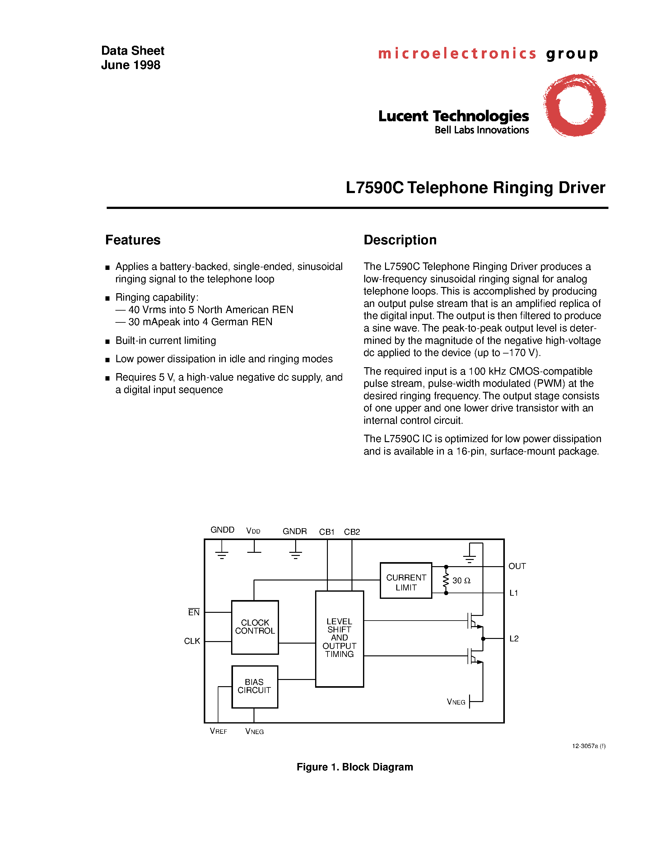 Datasheet LUCL7590CAE-D page 1 Datasheet LUCL7590CAE-D - Telephone Ringing Driver page 1