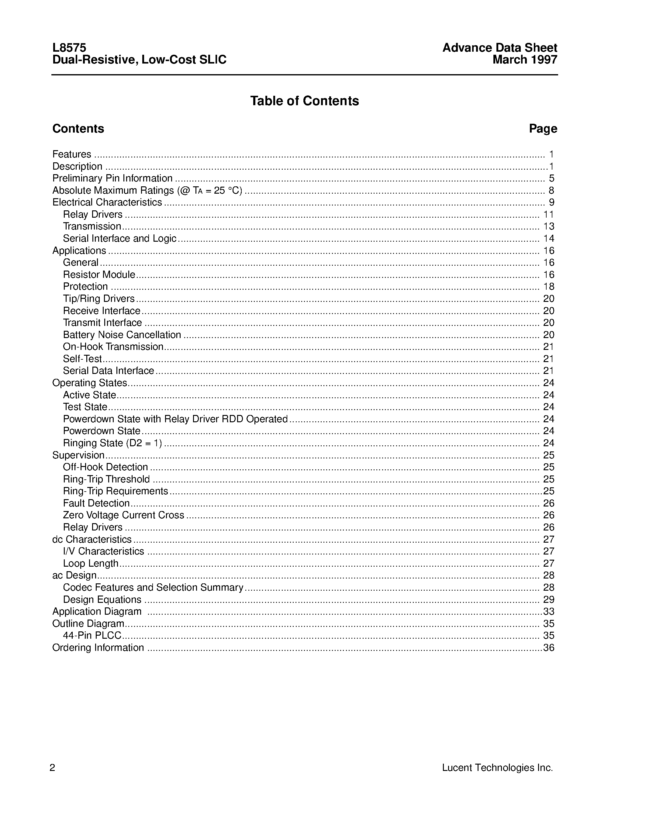 Даташит на микросхему LUCL8575BP страница 2 Даташит LUCL8575BP - Dual-Resistive/Low-Cost Subscriber Line Interface Circuit(SLIC) страница 2