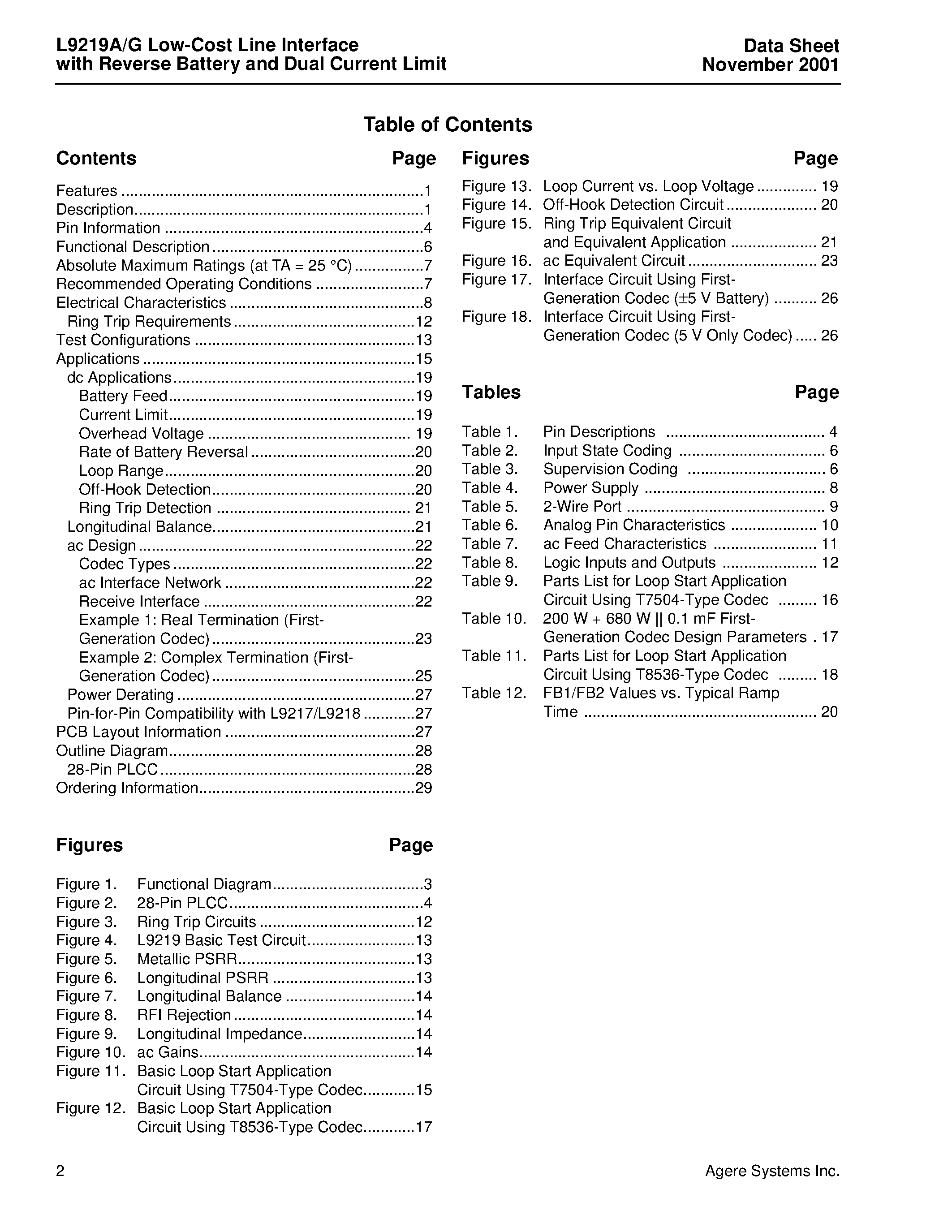 Datasheet LUCL9219GAR-DT - Low-Cost Line Interface with Reverse Battery and Dual Current Limit page 2