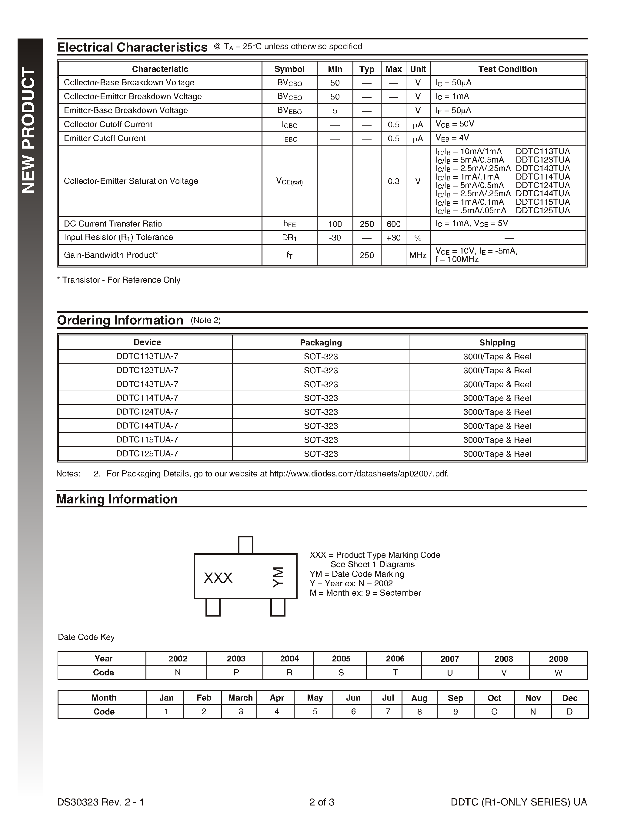 Datasheet DDTC123TUA-7 - NPN PRE-BIASED SMALL SIGNAL SOT-323 DUAL SURFACE MOUNT TRANSISTOR page 2