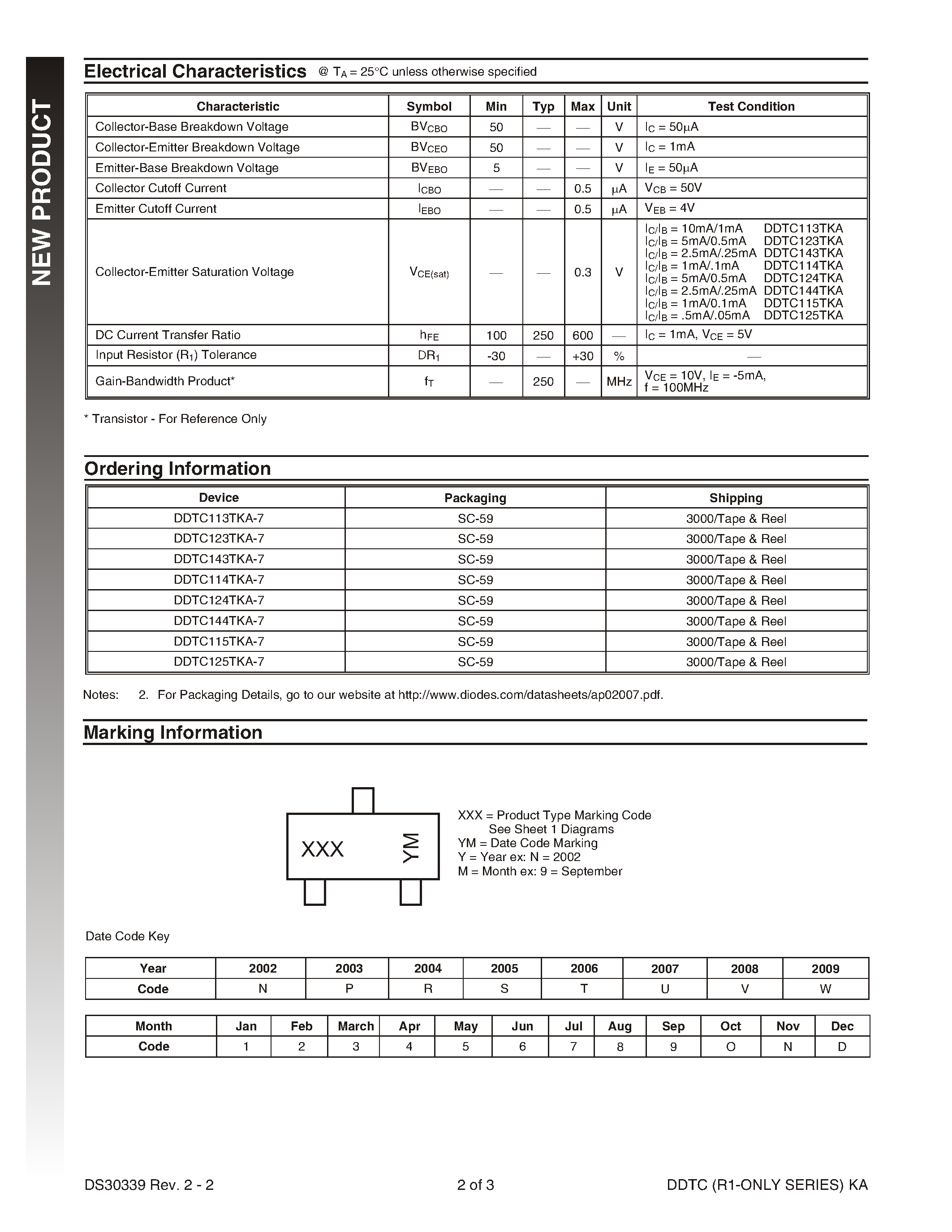 Даташит на микросхему DDTC124TKA-7 страница 2 Даташит DDTC124TKA-7 - NPN PRE-BIASED SMALL SIGNAL SC-59 SURFACE MOUNT TRANSISTOR страница 2