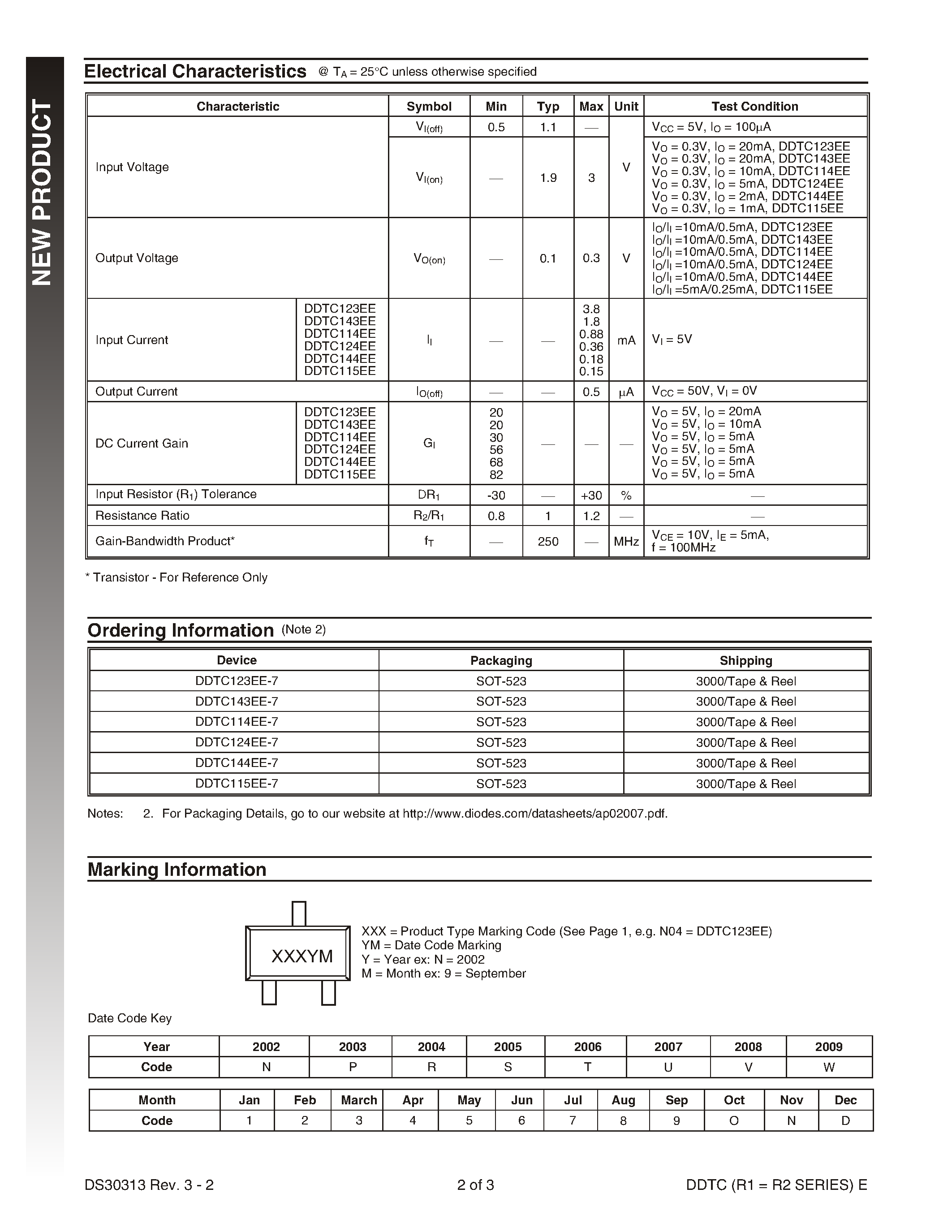 Datasheet DDTC143EE-7 - NPN PRE-BIASED SMALL SIGNAL SOT-523 SURFACE MOUNT TRANSISTOR page 2