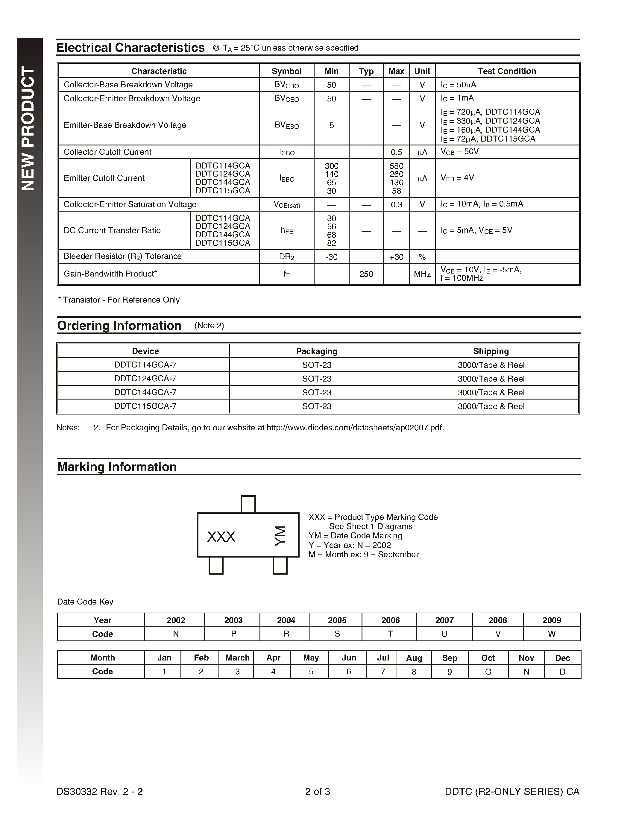 Datasheet DDTC144GCA-7 - NPN PRE-BIASED SMALL SIGNAL SOT-23 SURFACE MOUNT TRANSISTOR page 2