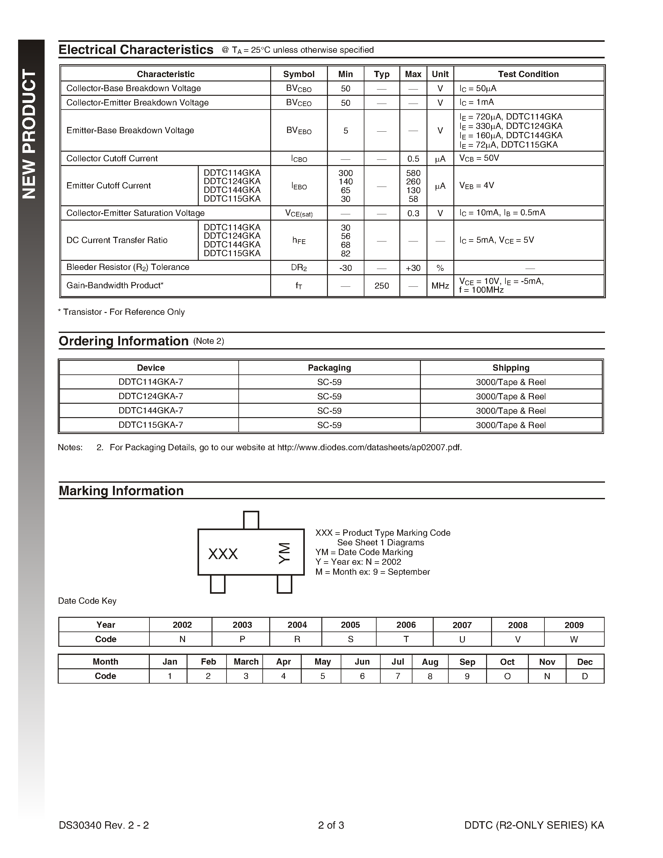 Даташит на микросхему DDTC144GKA-7 страница 2 Даташит DDTC144GKA-7 - NPN PRE-BIASED SMALL SIGNAL SC-59 SURFACE MOUNT TRANSISTOR страница 2