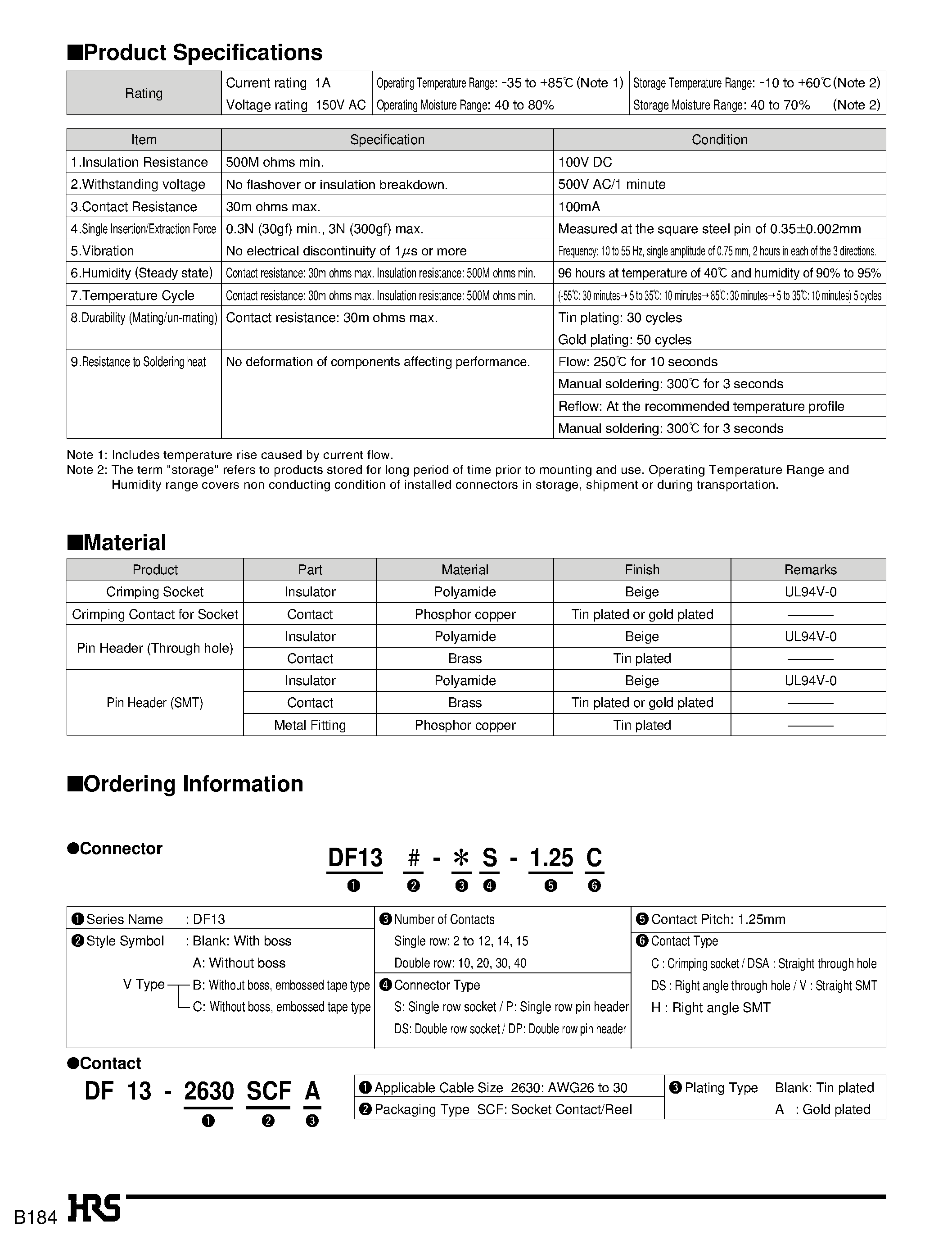 Datasheet DF13A-6P-1.25V - 1.25mm Pitch Miniature Crimping Connector page 2