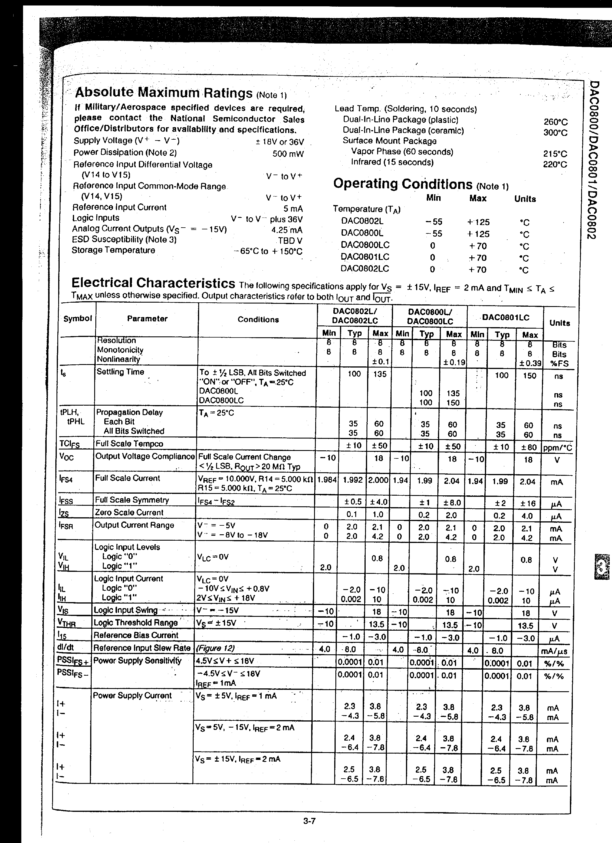 Datasheet DAC802 page 2 Datasheet DAC802 - 8 BIT DIGITAL TO ANALOG CONVERTERS page 2