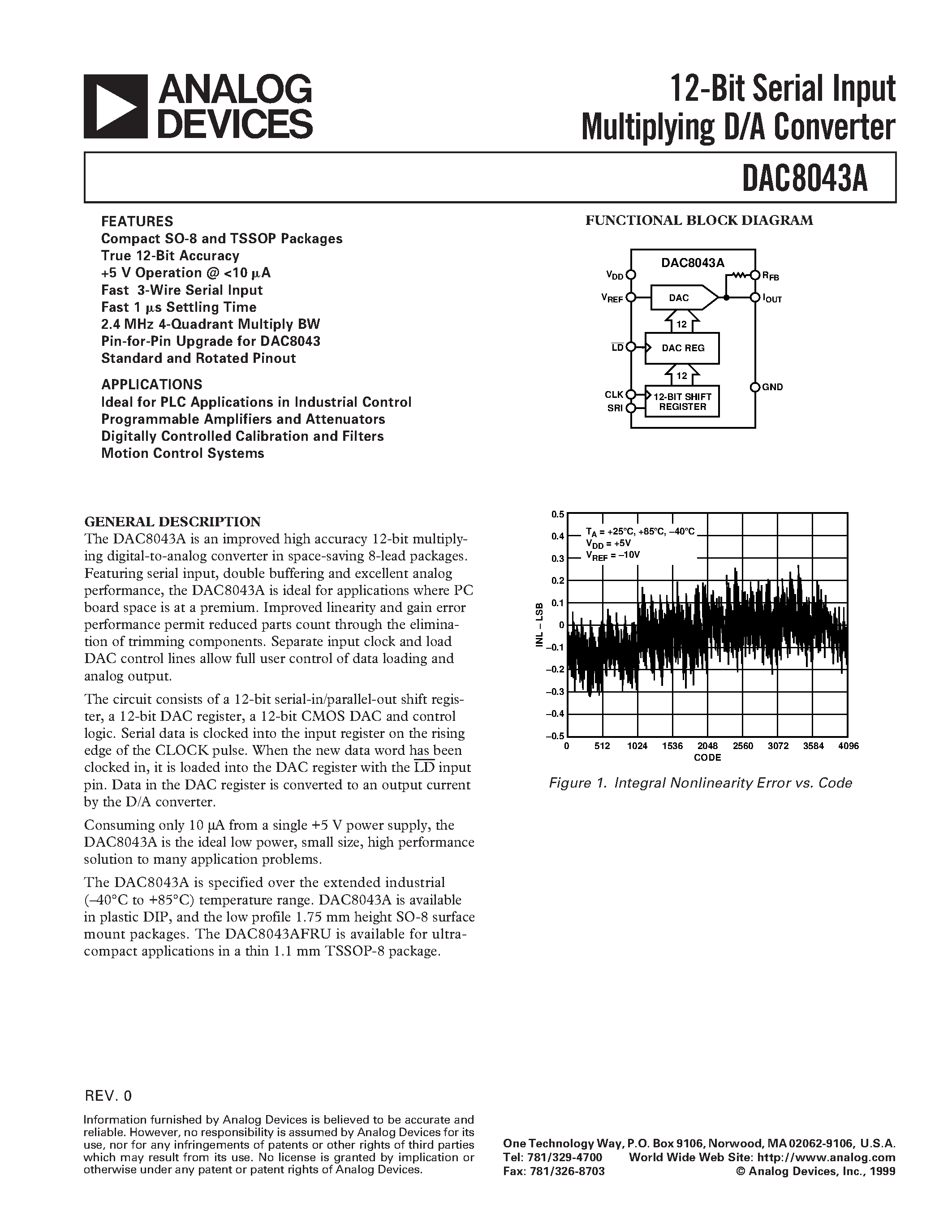 Datasheet DAC8043AFRU - 12-Bit Serial Input Multiplying D/A Converter page 1
