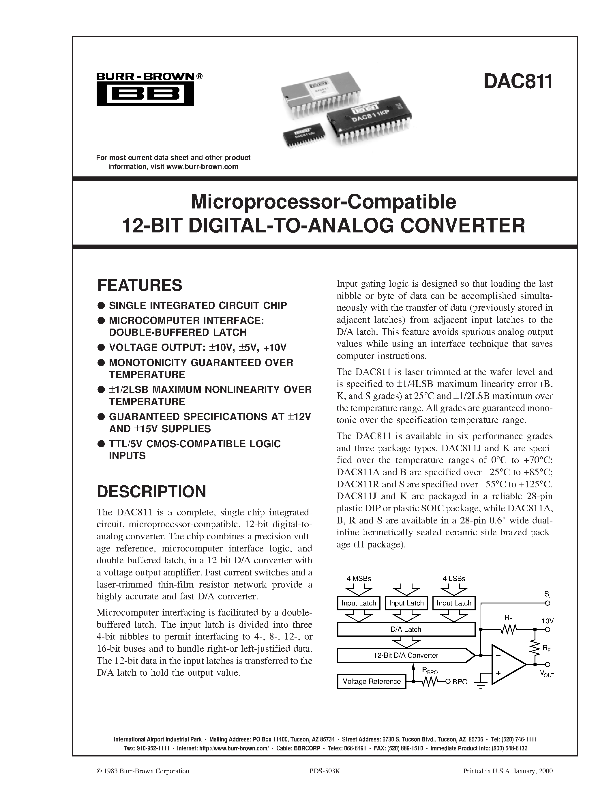 Datasheet DAC811AH - Microprocessor-Compatible 12-BIT DIGITAL-TO-ANALOG CONVERTER page 1