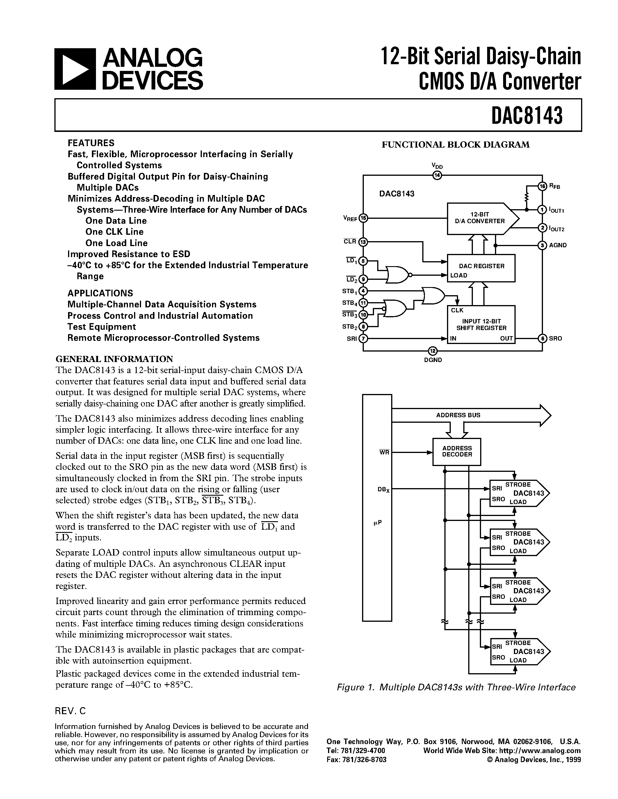 Datasheet DAC8143FP - 12-Bit Serial Daisy-Chain CMOS D/A Converter page 1