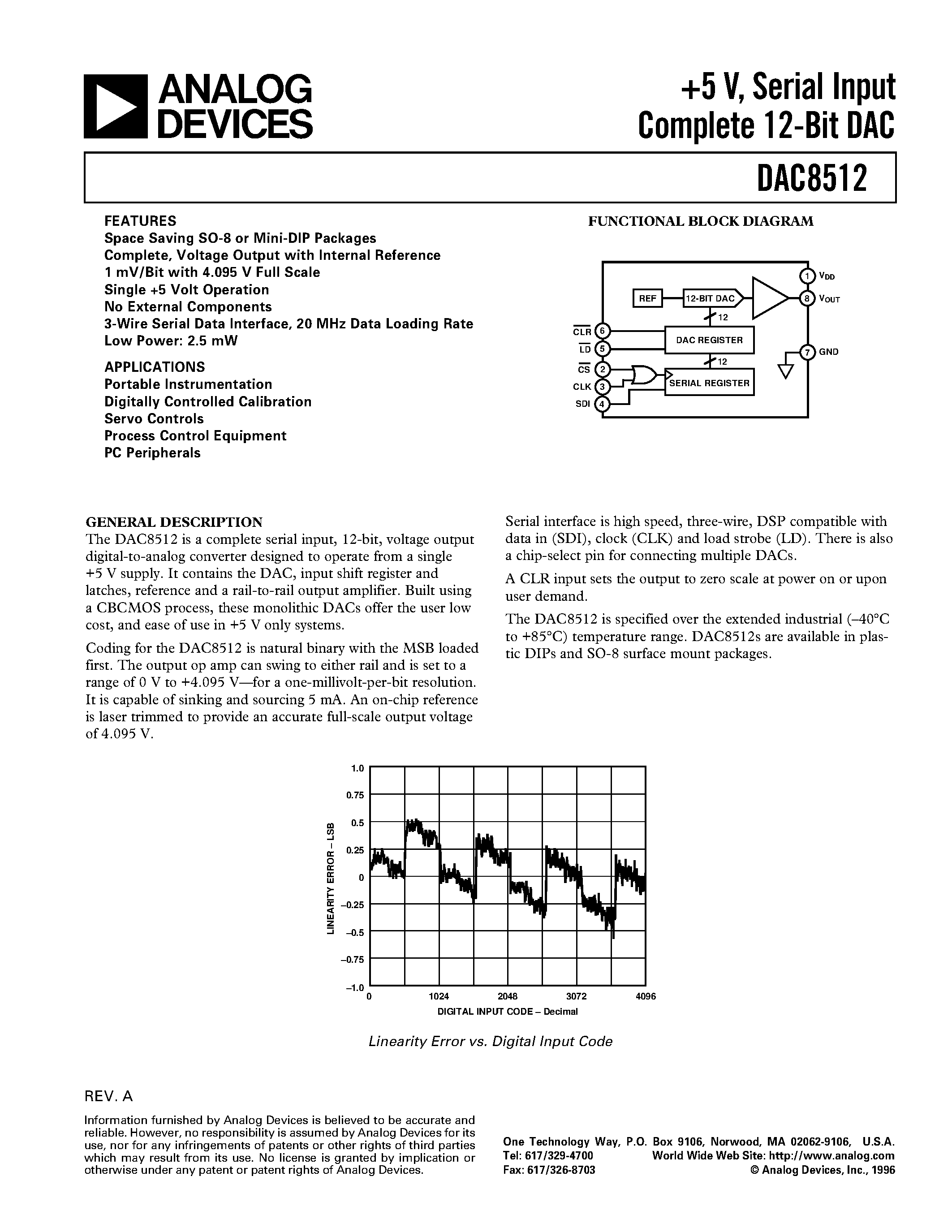 Datasheet DAC8512FP page 1 Datasheet DAC8512FP - % V/ Serial Input Complete 12-Bit DAC page 1