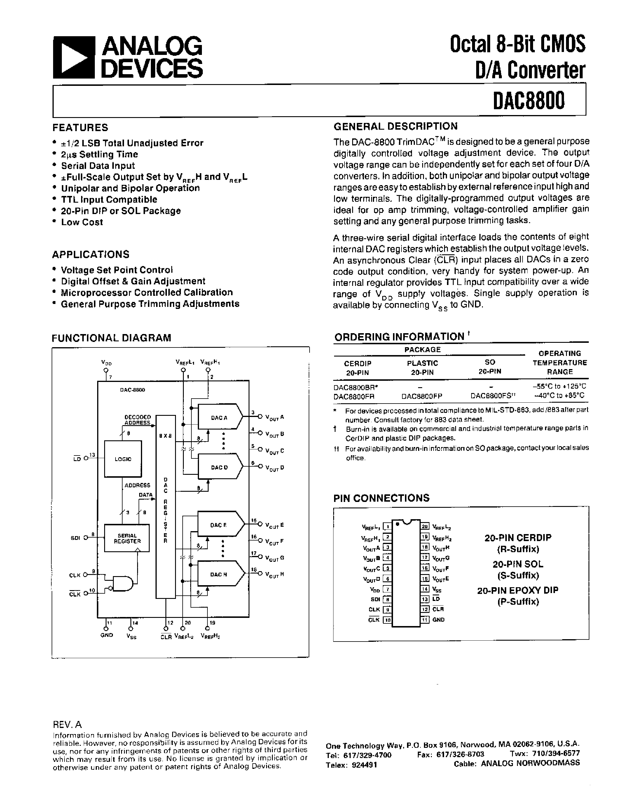 Datasheet DAC8800BR - Octal 8-Bit CMOS D/A Converter page 1