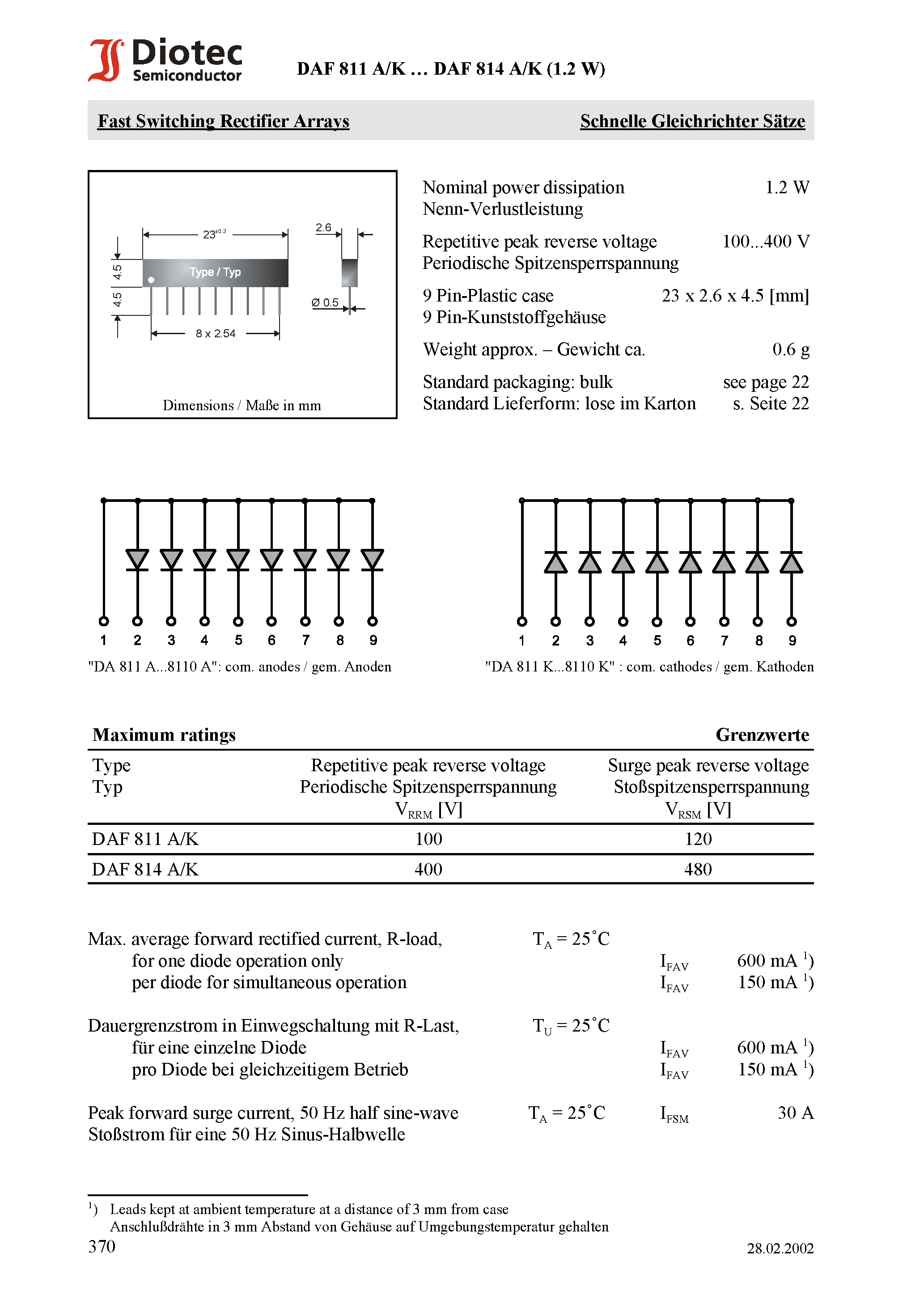 Datasheet DAF811K page 1 Datasheet DAF811K - Fast Switching Rectifier Arrays page 1
