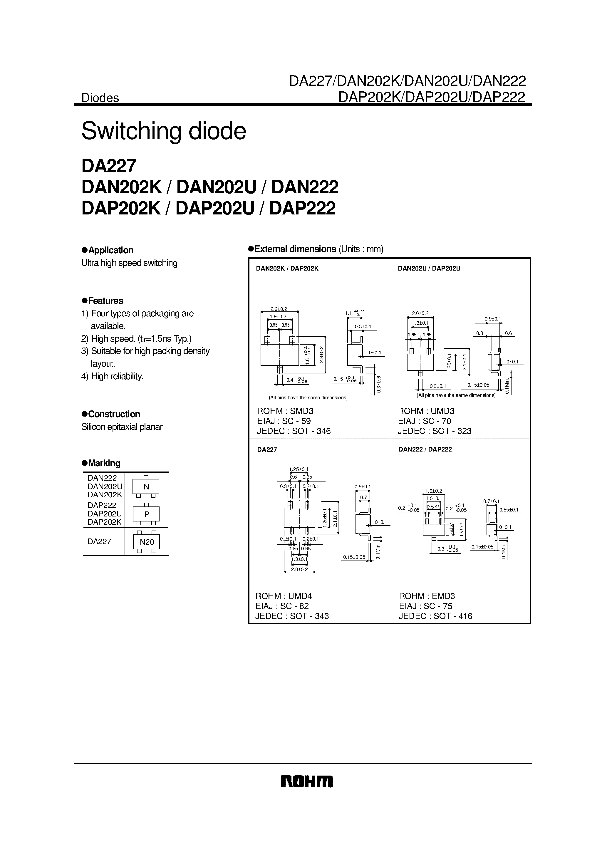 Даташит на микросхему DAP222 страница 1 Даташит DAP222 - Switching diode страница 1