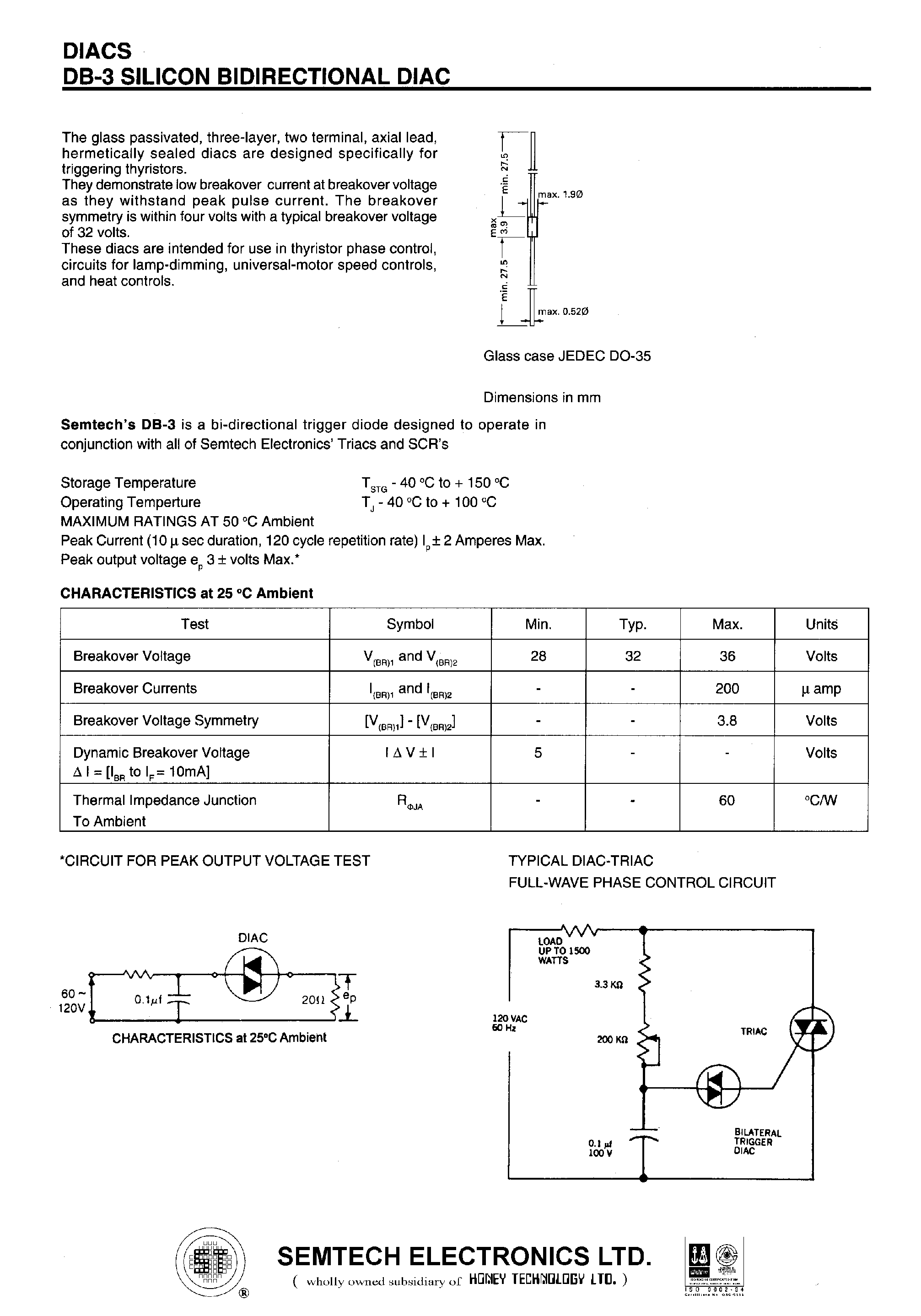 Datasheet DB-3 - Silicon Bidirectional DIAC page 1