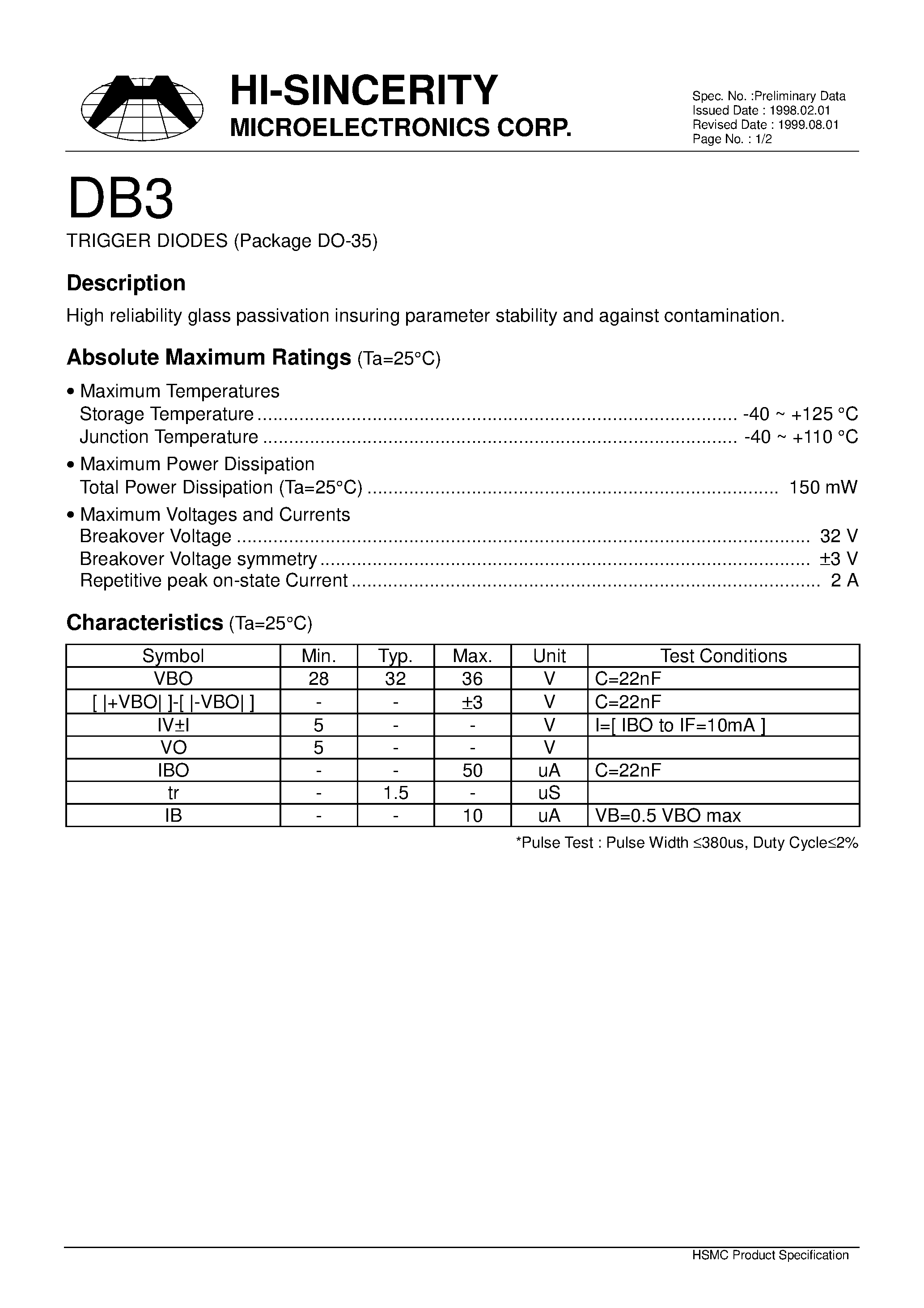Даташит DB3 - TRIGGER DIODES страница 1