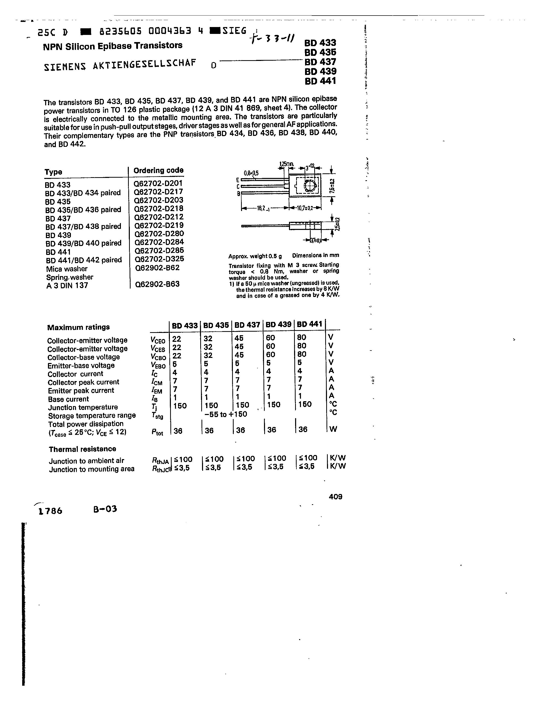 Даташит DB433 - NPN SILICON EPIBASE TRANSISTORS страница 1