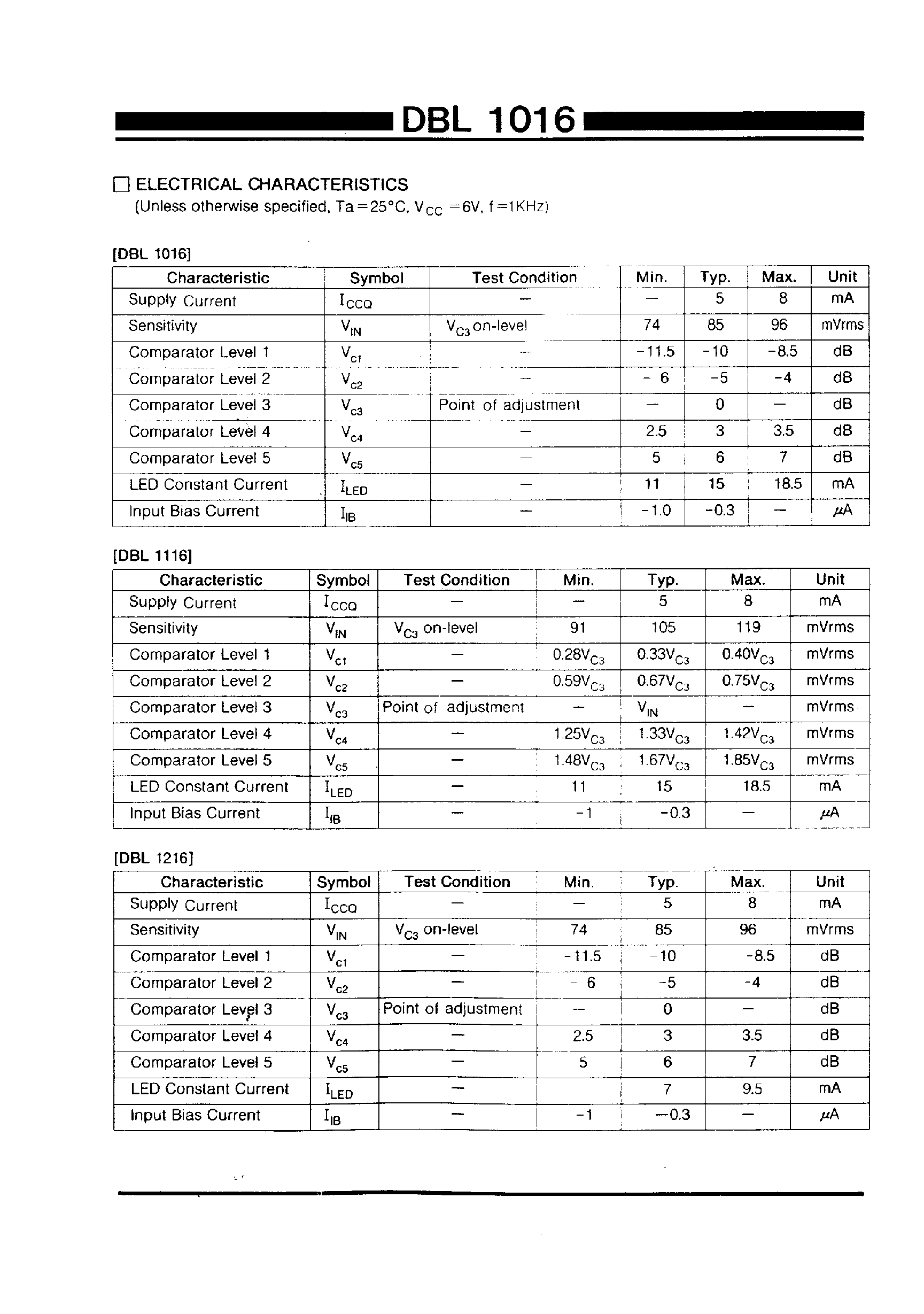 Datasheet DBL1016 - 5 DOTS LED LEVEL METER page 2