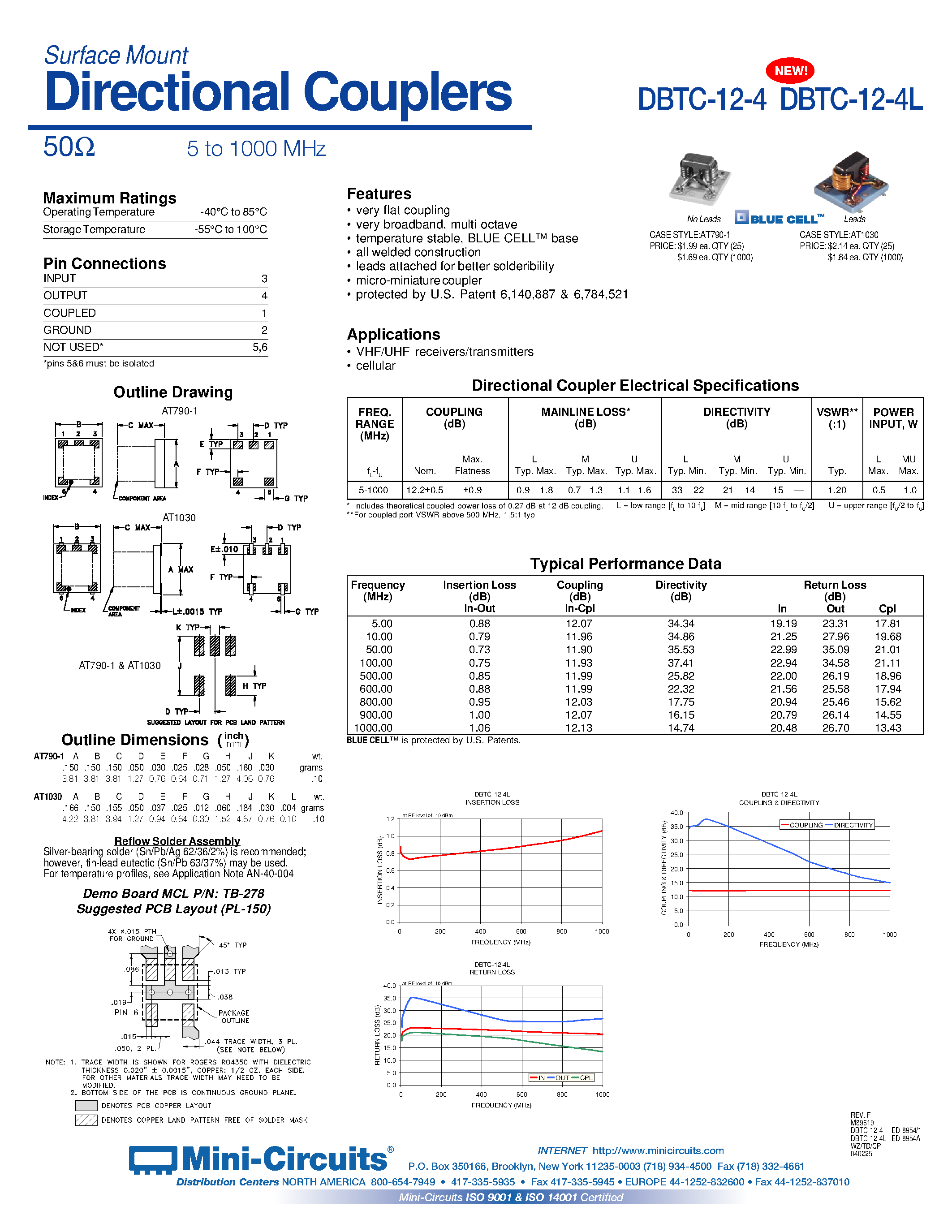 Datasheet DBTC-12-4_4L - Surface Mount Directional Couplers 50 5 to 1000 MHz page 1