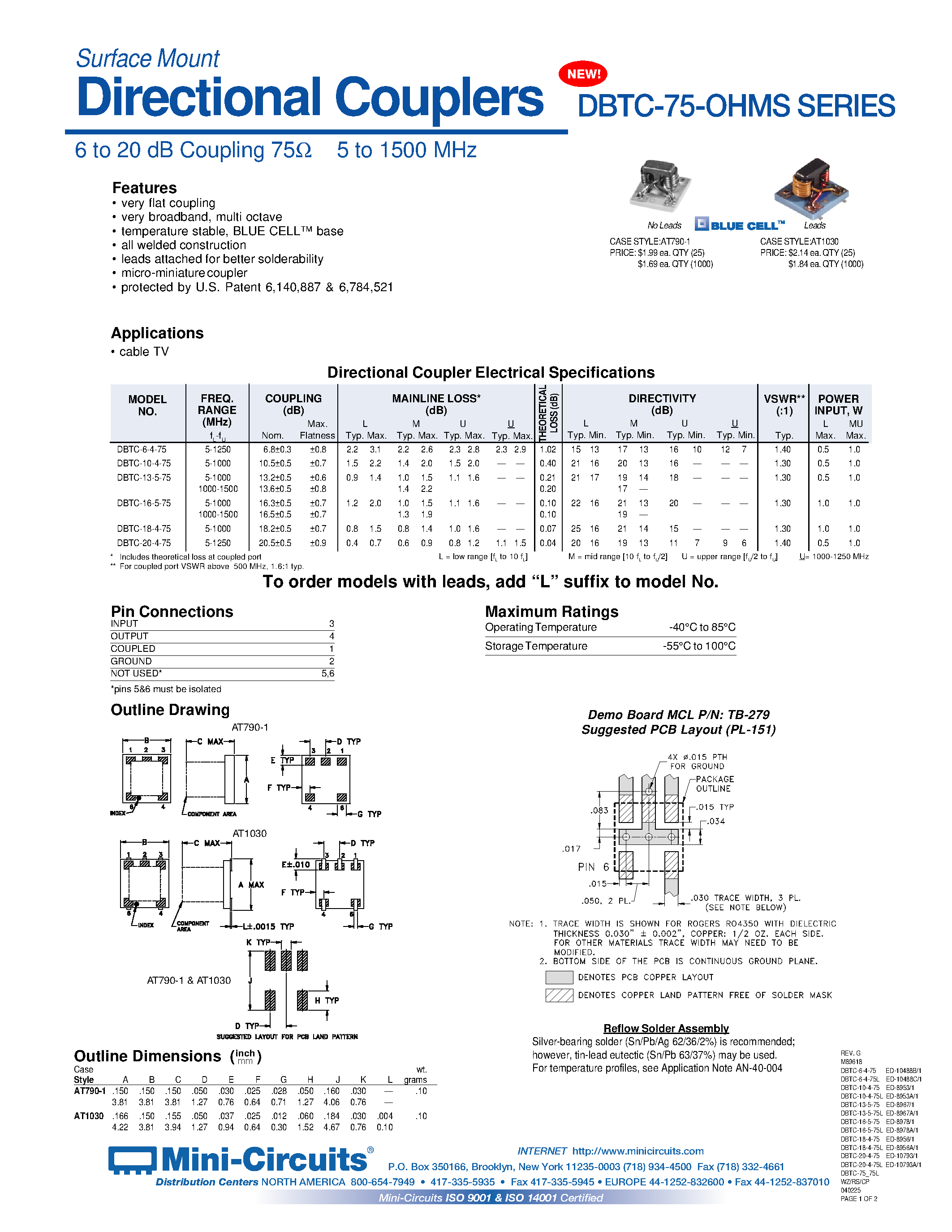 Даташит DBTC-16-5-75 - Surface Mount Directional Couplers страница 1